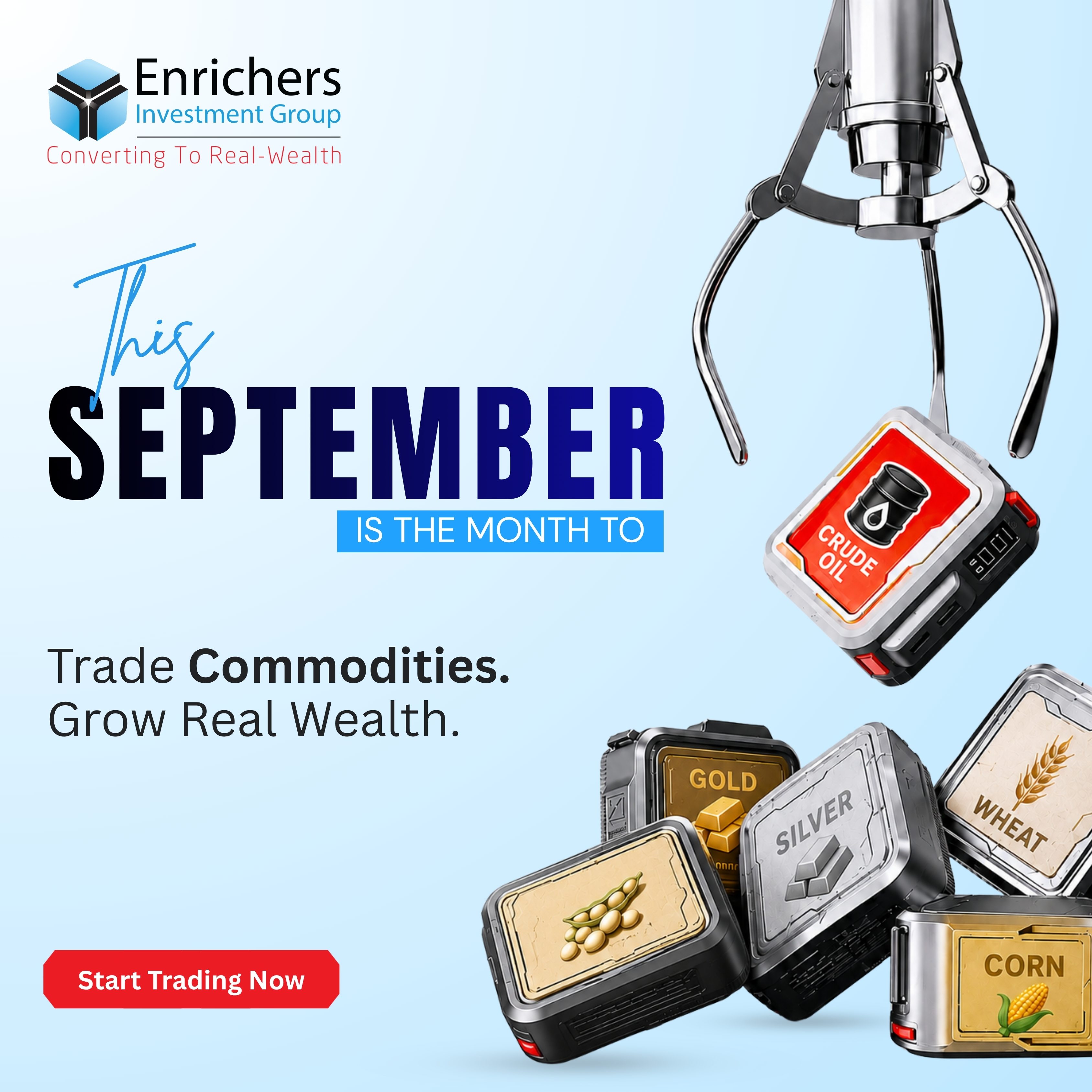 Enrichers Investment Group Facebook ad: This September, explore the world of commodity trading…