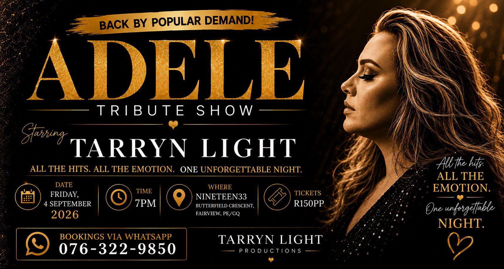 Tarryn Light Productions Facebook ad: ADELE Tribute Show