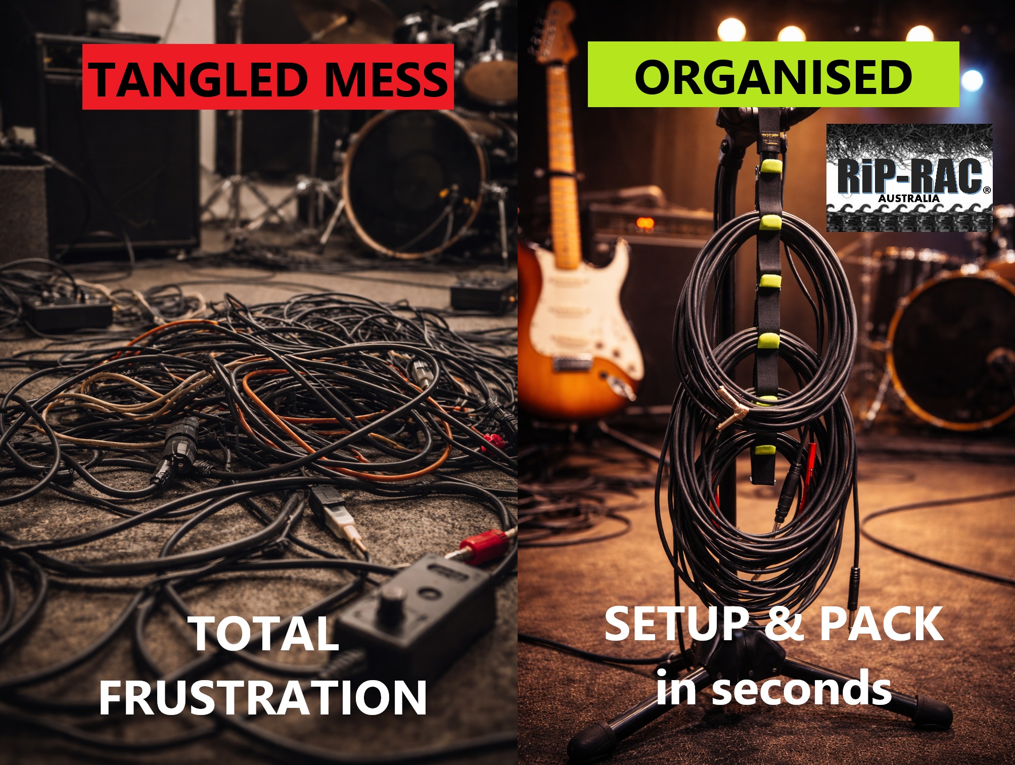 Riprac Australia Facebook ad: Stop Tangled Cables Forever