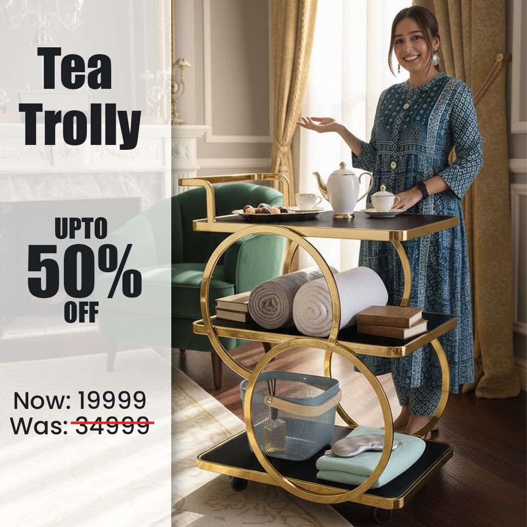 Home and Decor Facebook ad: Luxury Tea Trolley Now Up to 50% Off