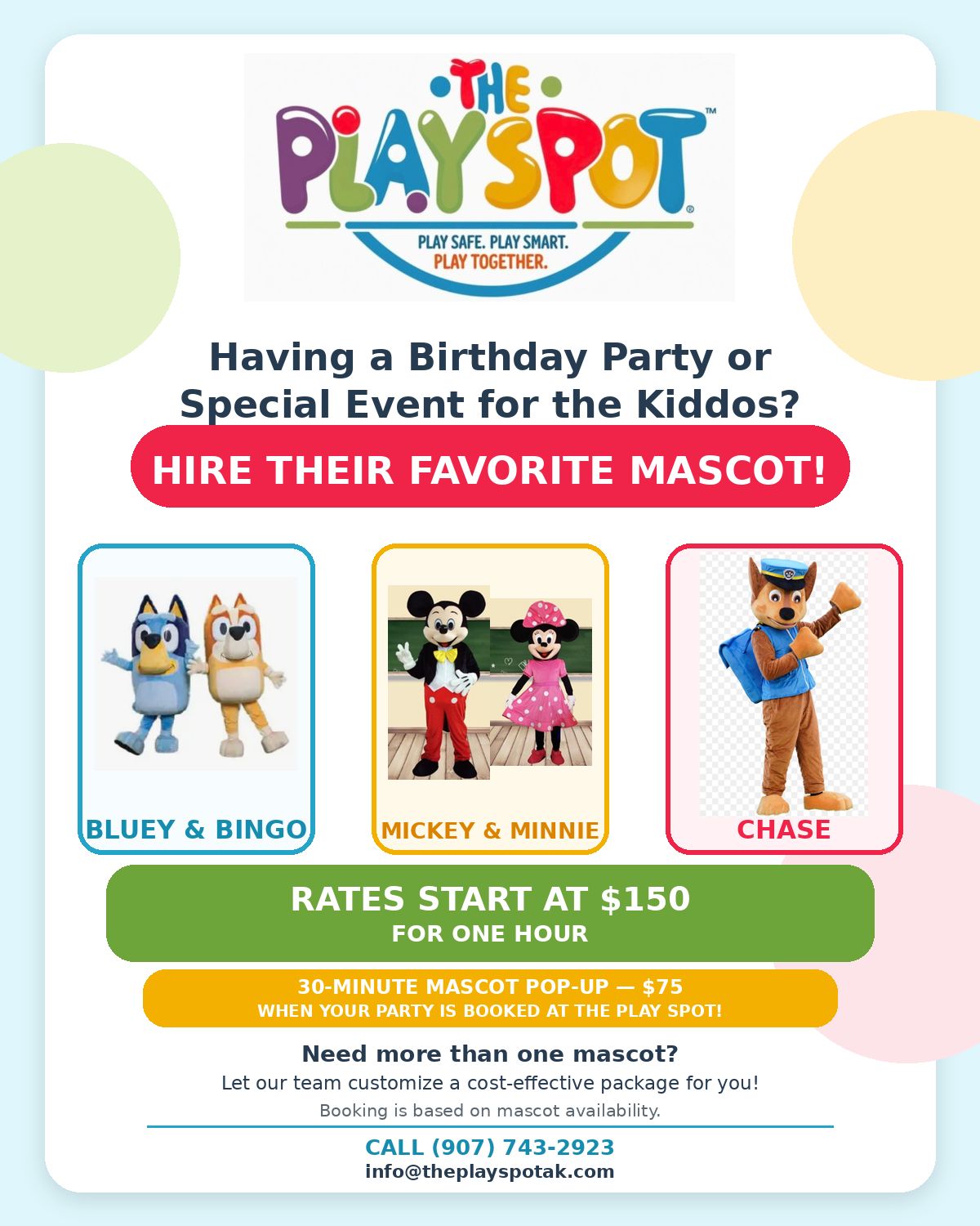 The Play Spot Facebook ad: Heyyyy ALL! Let's make your kiddo’s birthday party…
