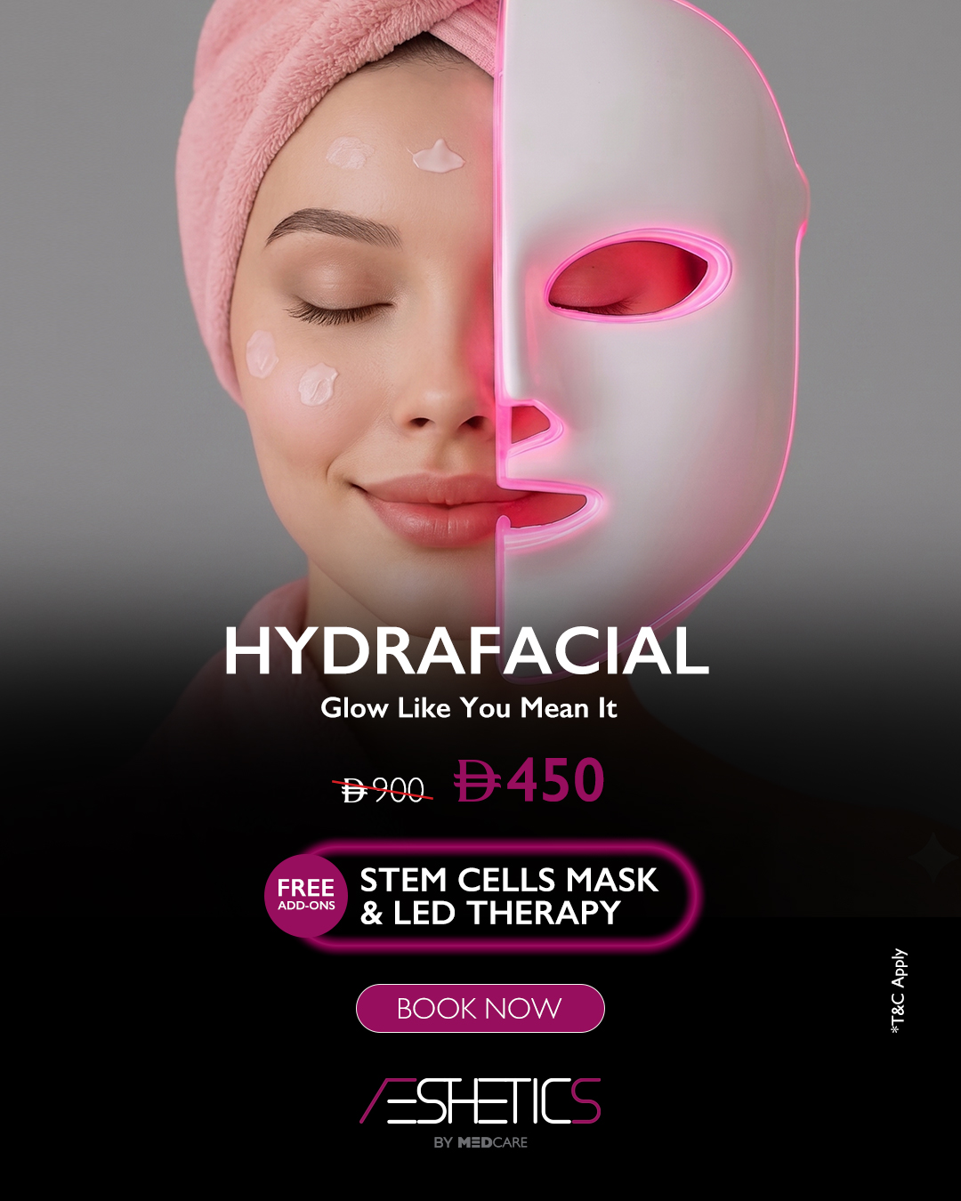 Aesthetics by Medcare Facebook ad: Glow Instantly with HydraFacial