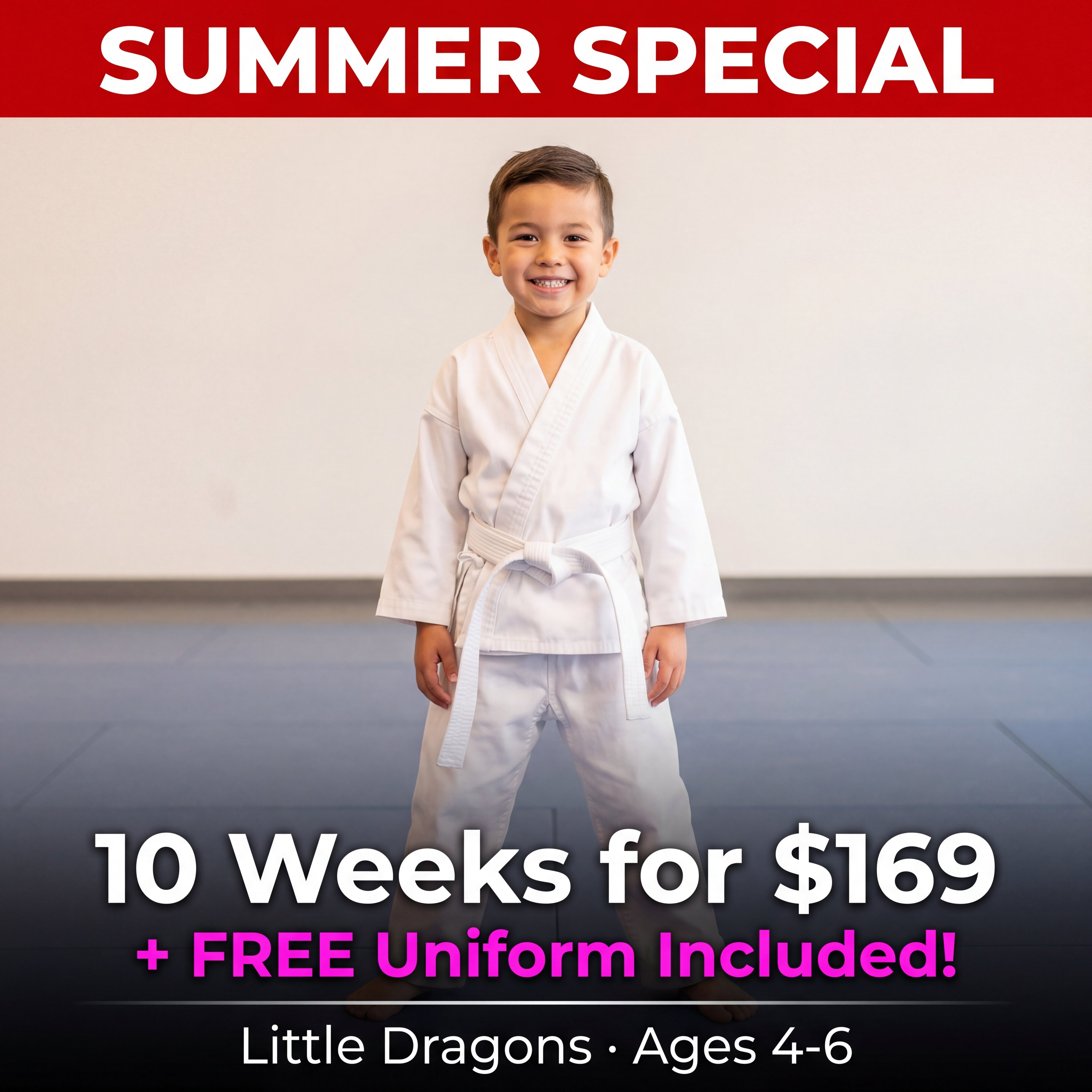 The Charland Institute of Karate & Fitness LLC Facebook ad: Little Dragons Summer Special · Ages 4-6