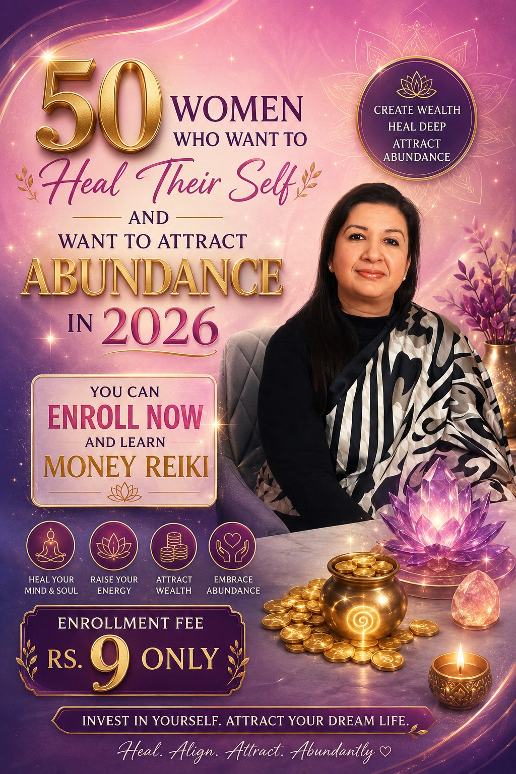 Divineways by Kamiyah Sharrma Facebook ad: Attract Abundance with Reiki