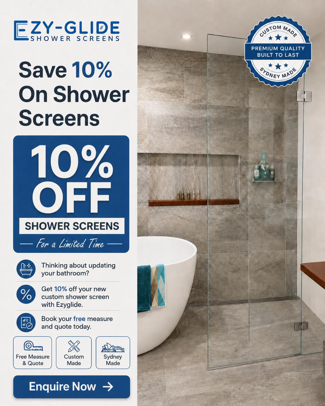 Ezy-Glide Shower Screens Pty Ltd Facebook ad: When you are upgrading your bathroom, the right…