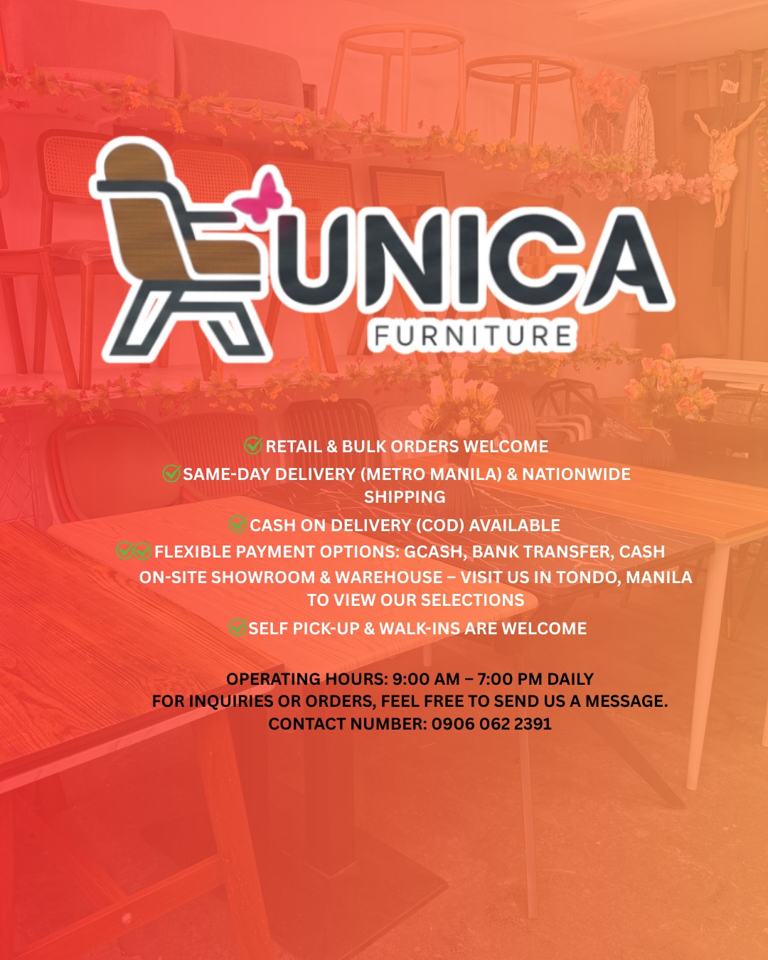 Unica Furniture MNL Facebook ad: Create spaces you love with Unica Furniture