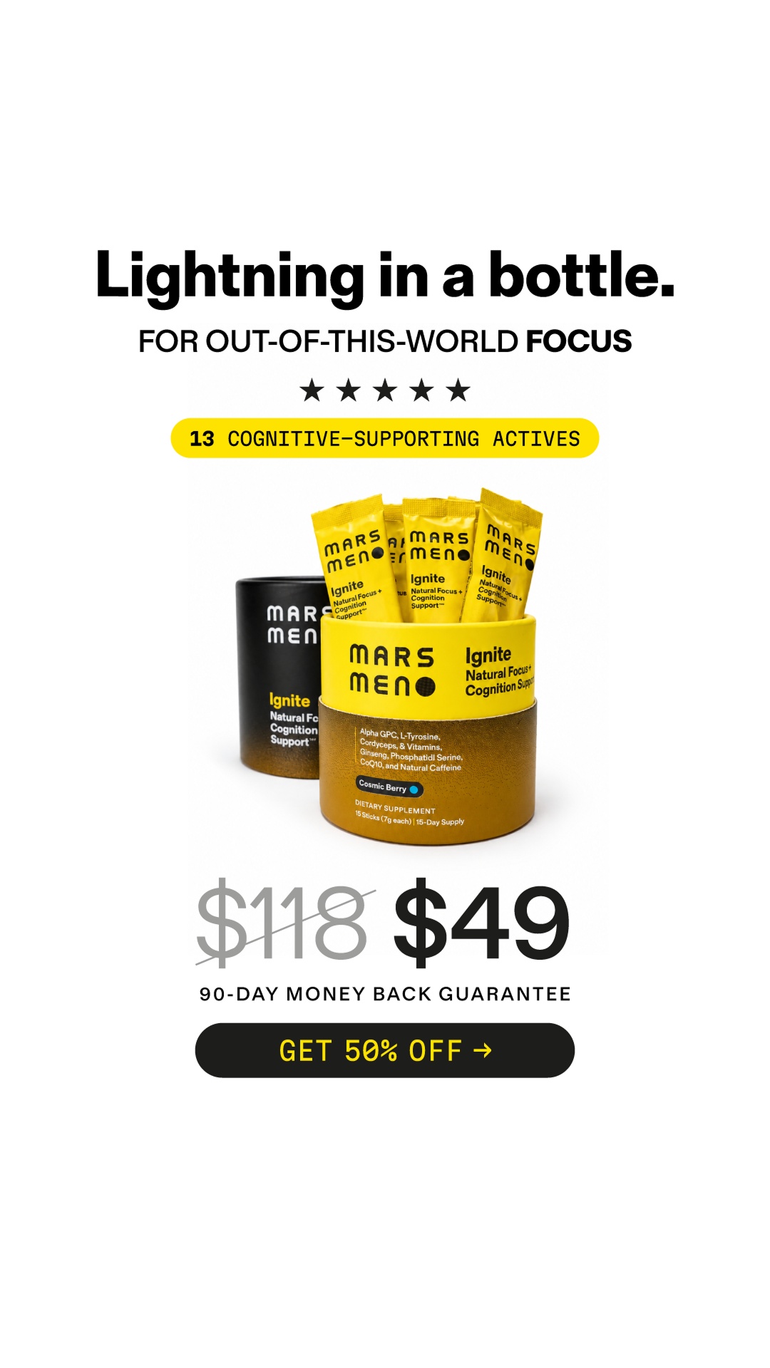 Mars Men Facebook ad: 50% Off + Free Gifts