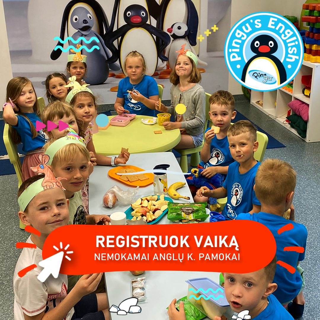 Pingu's English Kaunas Facebook ad: Anglų kalbos pamokos 3-12 metų vaikams Kaune