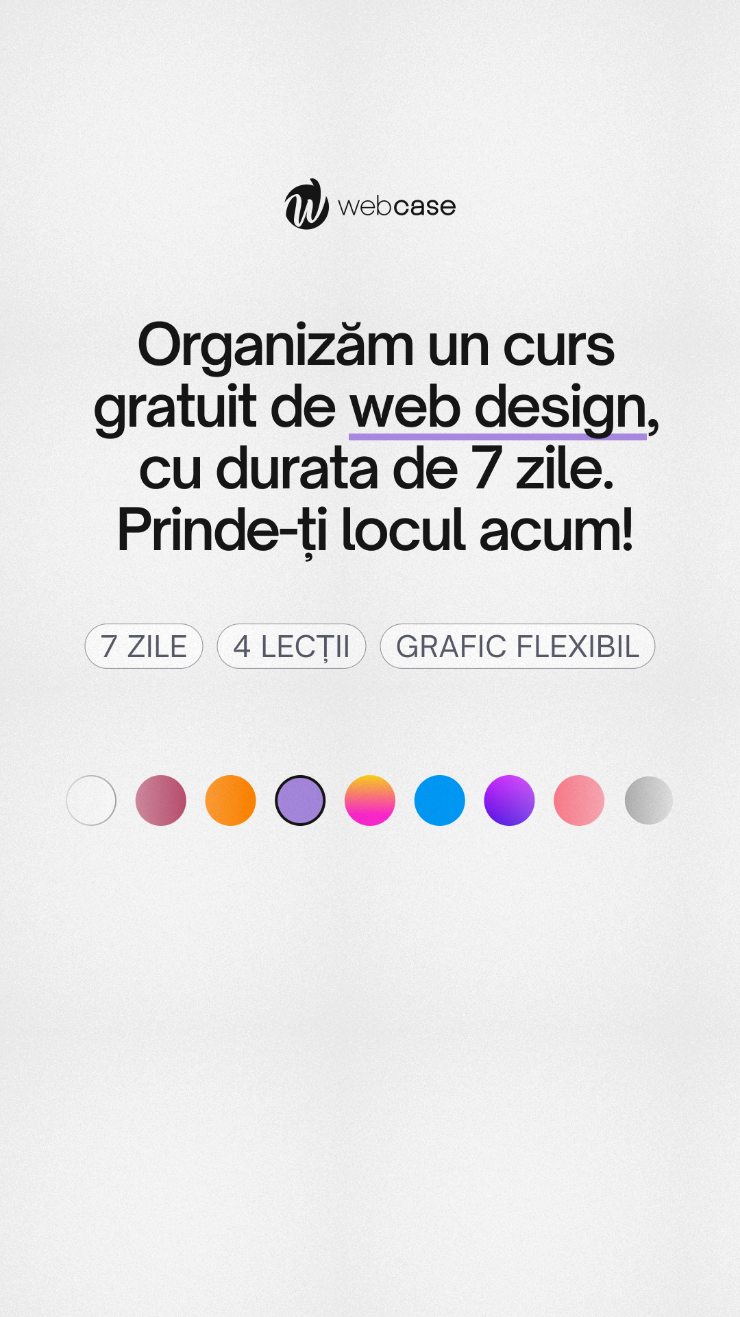 Webcase - Școală online de UI/UX design și Webflow Facebook ad: Înscrie-te gratis și începe să înveți