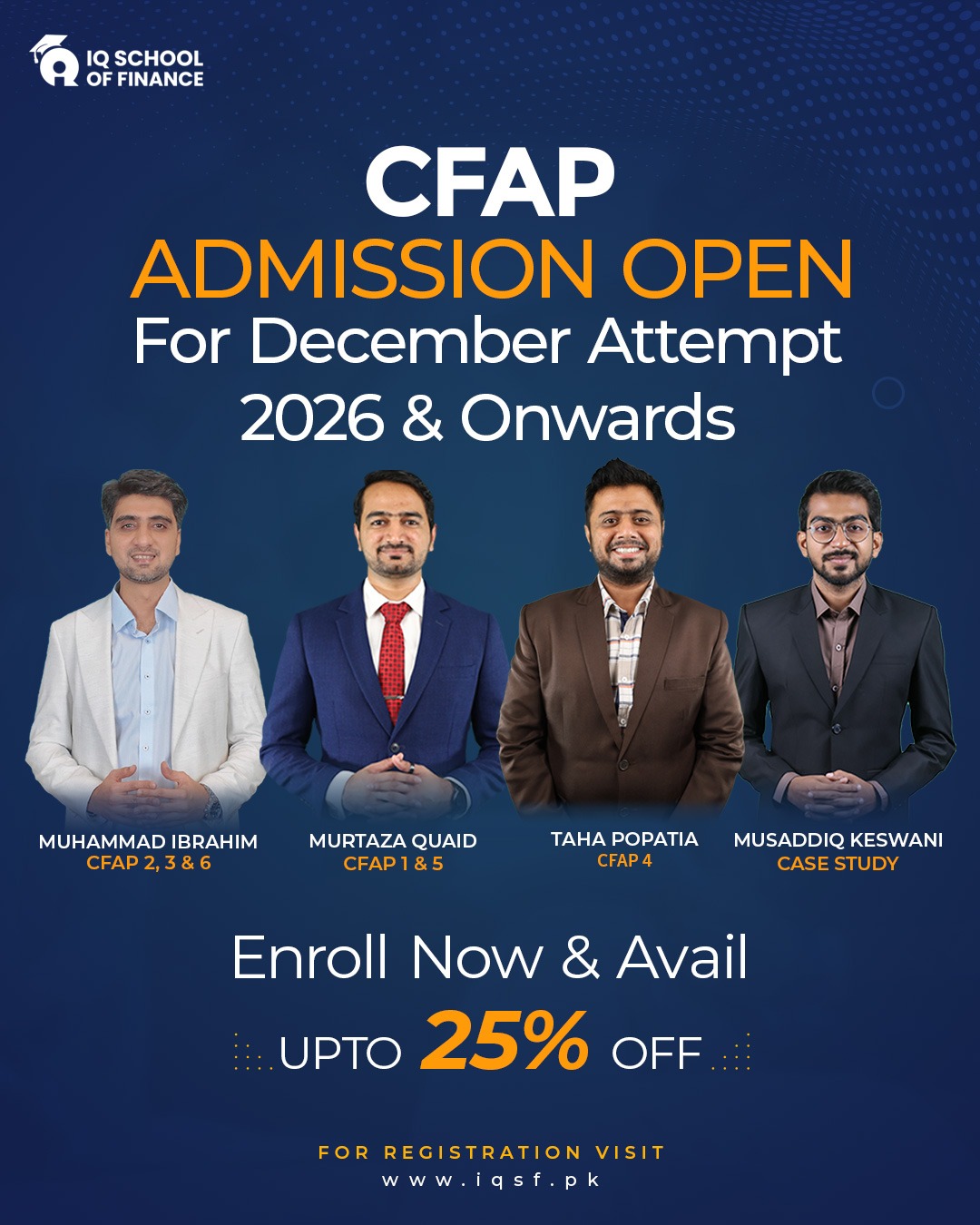 IQ School of Finance Facebook ad: CFAP Admissions Open, up to 25% OFF