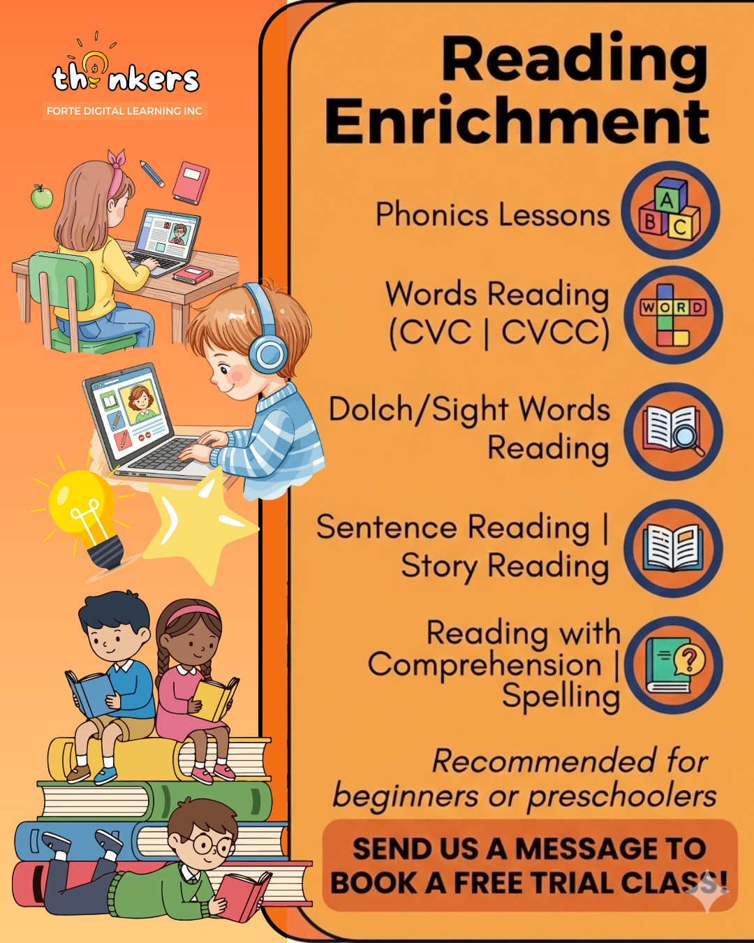 Thinker's Hub Online Classes Facebook ad: Gusto mo bang maging confident reader ang anak…