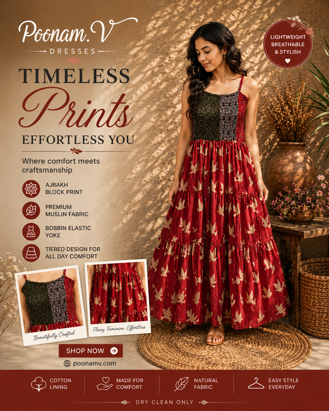 Poonamvstore Facebook ad: Timeless styles crafted for comfort & elegance.