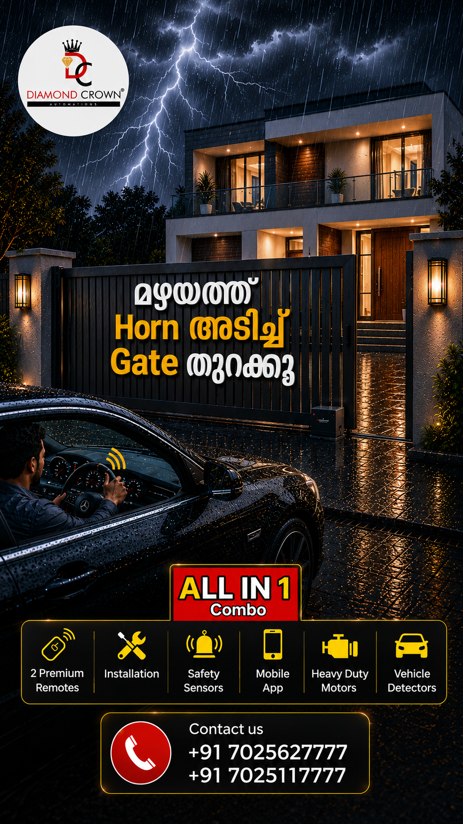 Diamond Crown Automations Facebook ad: Horn അടിച്ചാൽ Gate തുറക്കും!