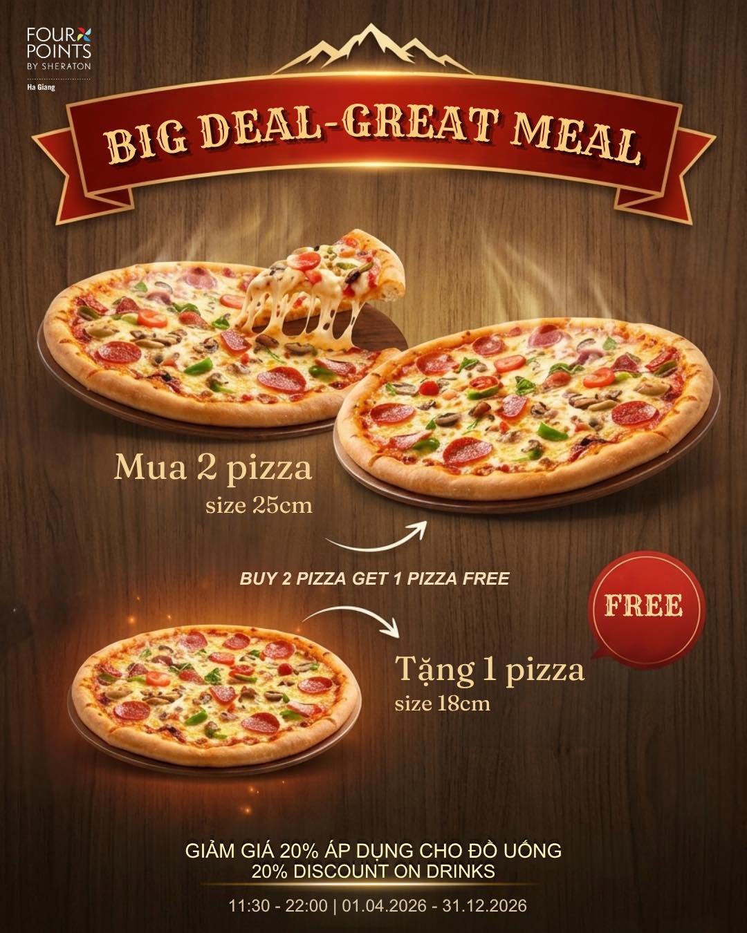 Four Points by Sheraton Ha Giang Facebook ad: ĐẠI TIỆC PIZZA, THẢ GA ƯU ĐÃI!