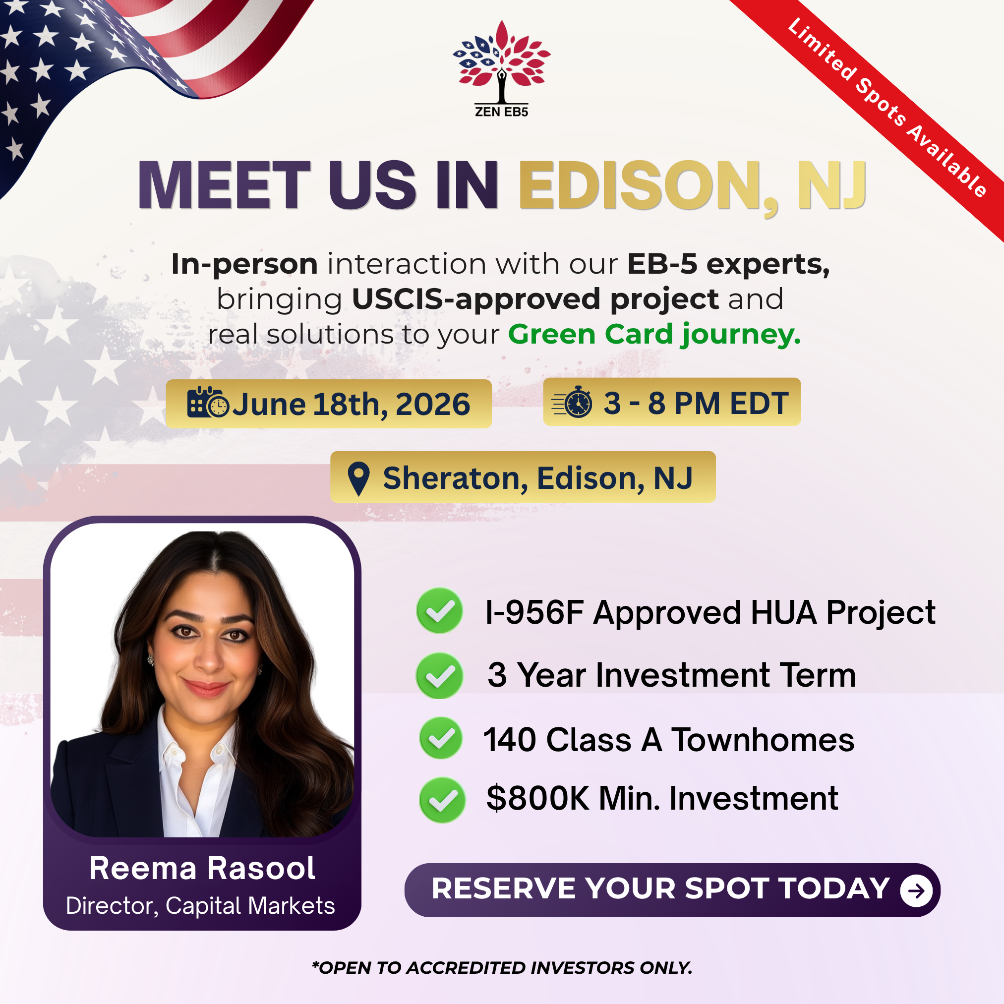 ZEN EB5 Facebook ad: Meet EB-5 Experts & Explore the Projects