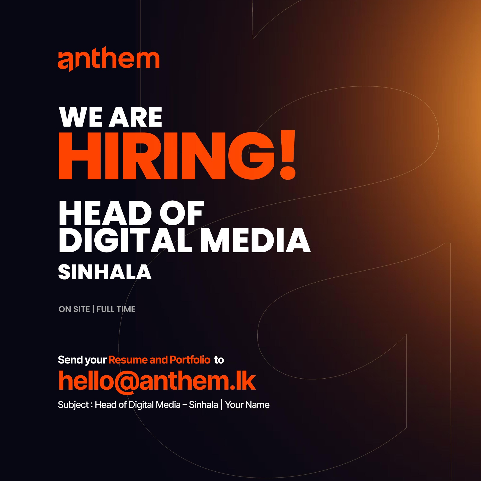 Anthem සිංහල Facebook ad: We’re Hiring, Head of Digital Media (Sinhala)