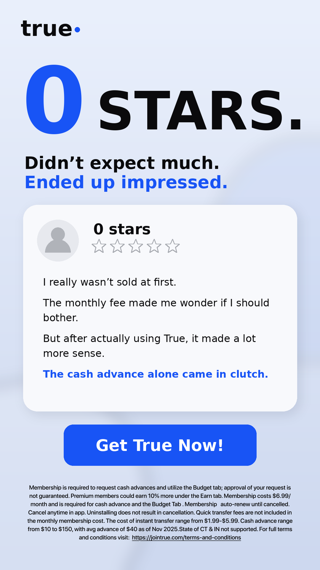 True Finance Facebook ad: Need Money Now!