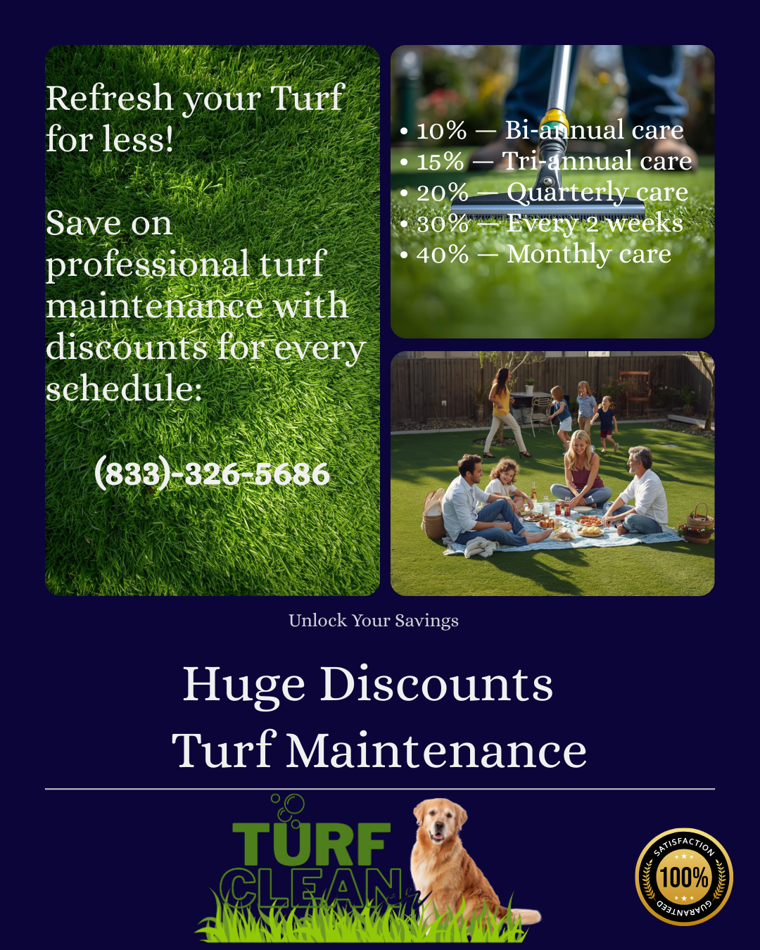 Turf Cleaner Facebook ad: Save More With Turf Plans
