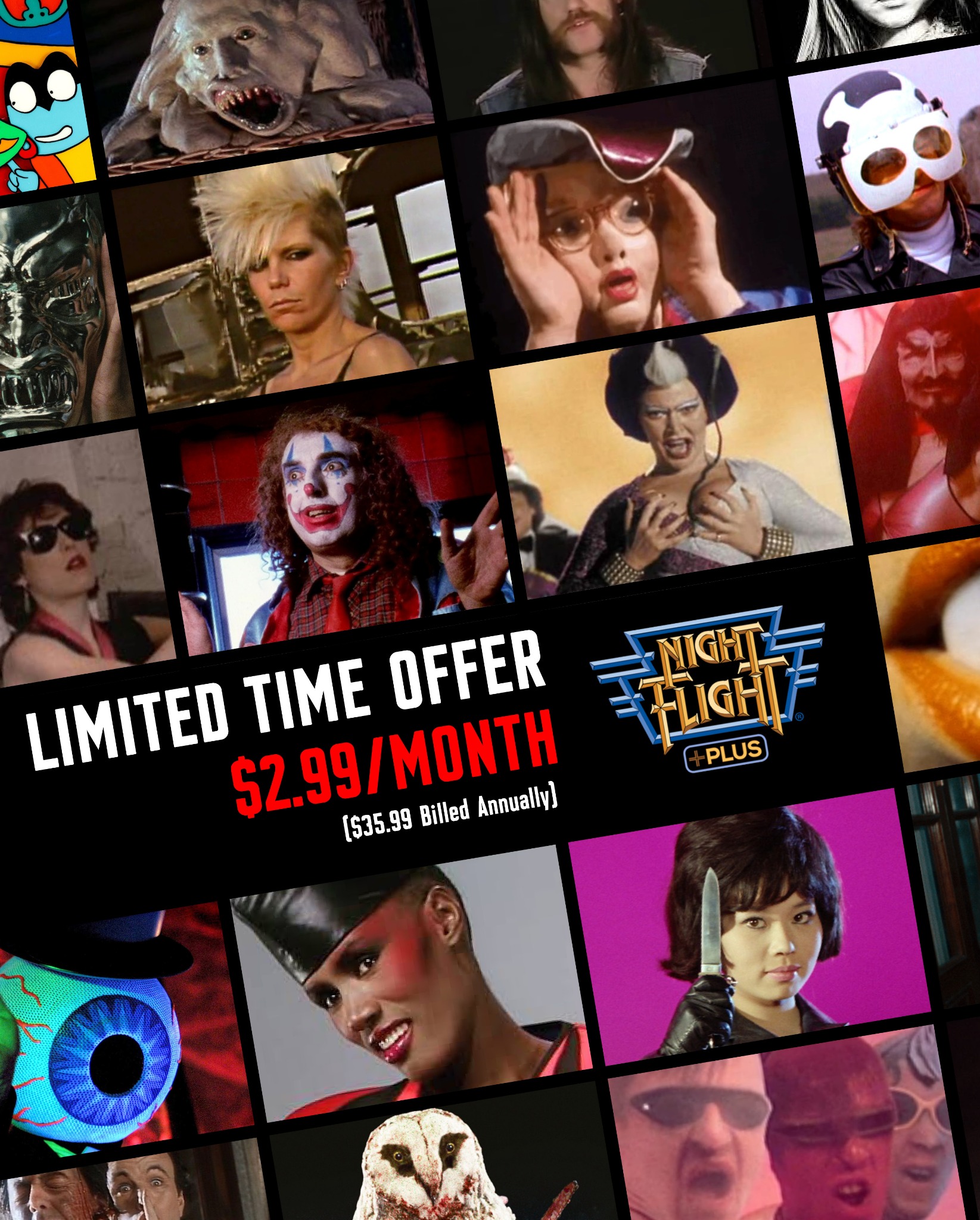 Night Flight Facebook ad: $2.99/Month Ad-Free