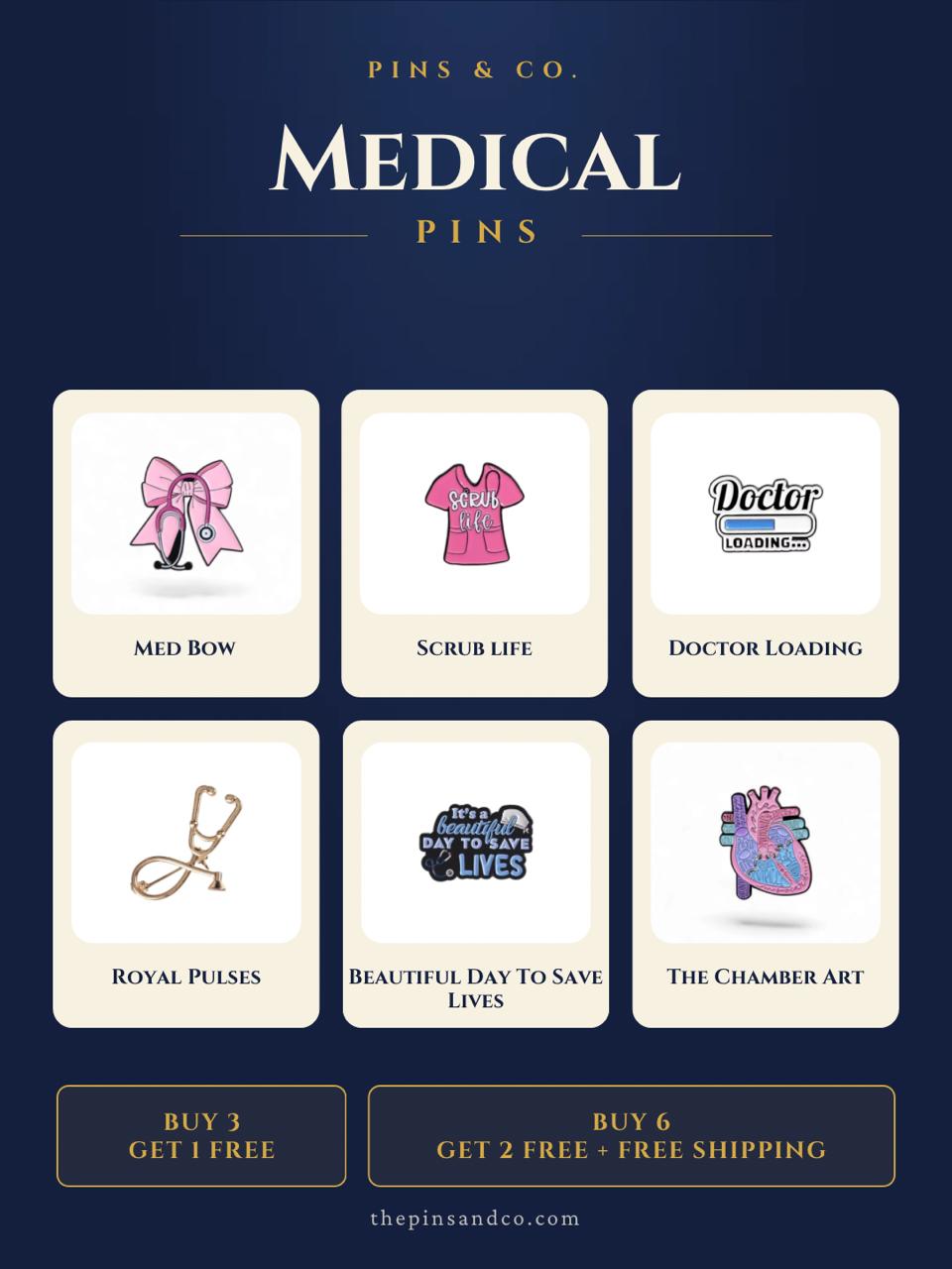 Pins & Co. Facebook ad: BUY 6 → GET 2 FREE + FREE SHIPPING