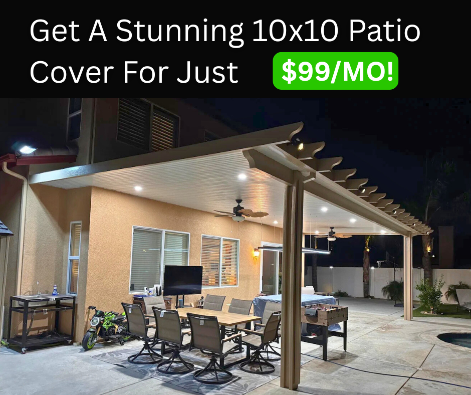 Bluebonnet Patio Covers Facebook ad: LIMITED-TIME: 10x10 Patio Cover For Just $99/Mo!