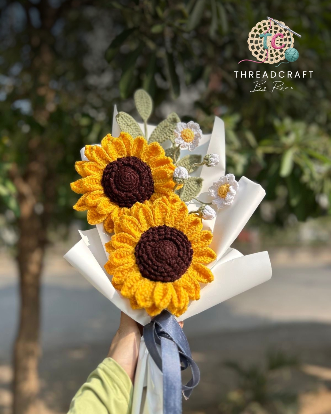 Threadcraft Facebook ad: Handmade Crochet Sunflowers