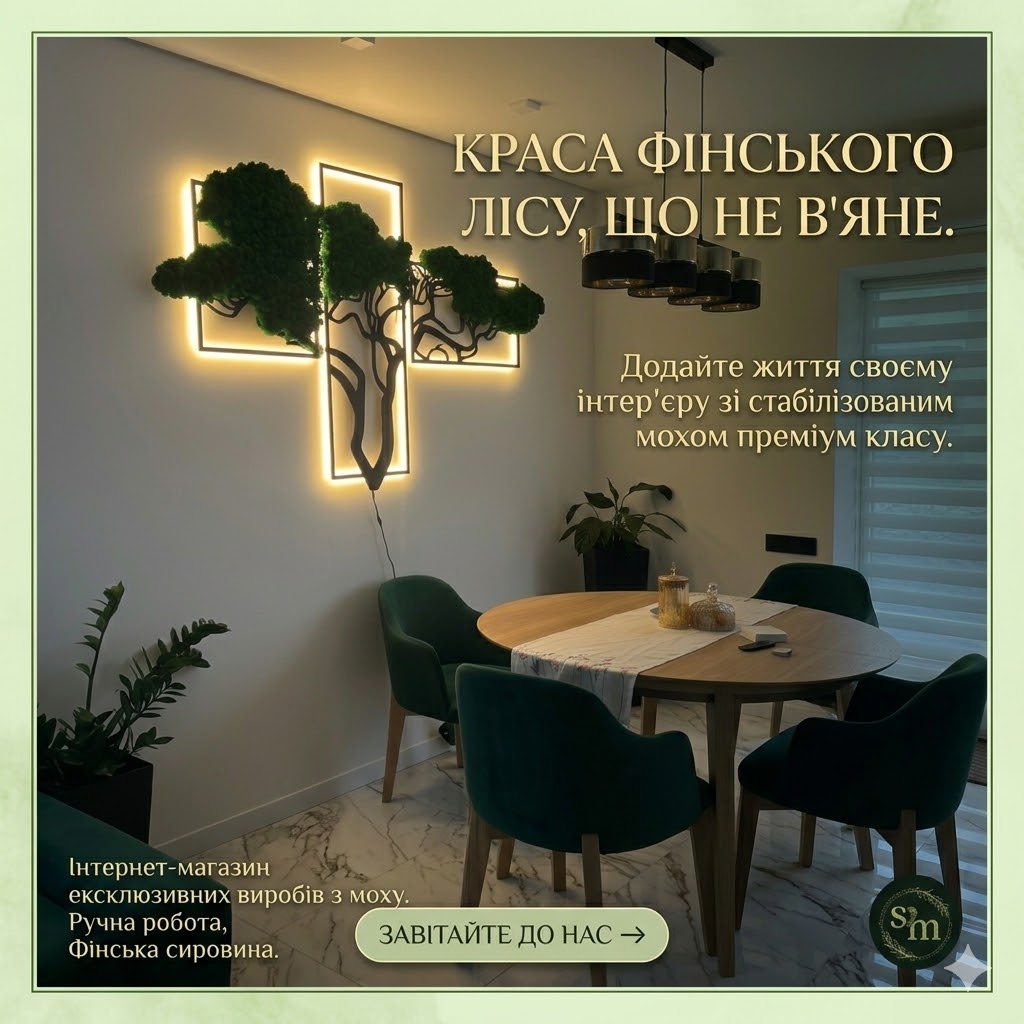 Moss Art decor Facebook ad: Магазин декору з стабілізованого моху