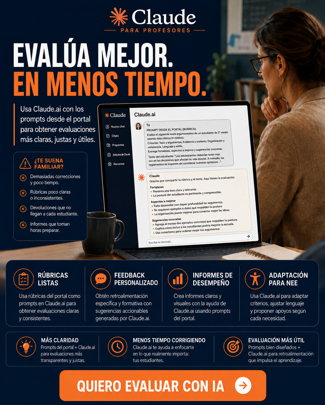 Claude para Profes Facebook ad: Preparás clases 3 horas. Podrías hacerlo en 20 minutos.