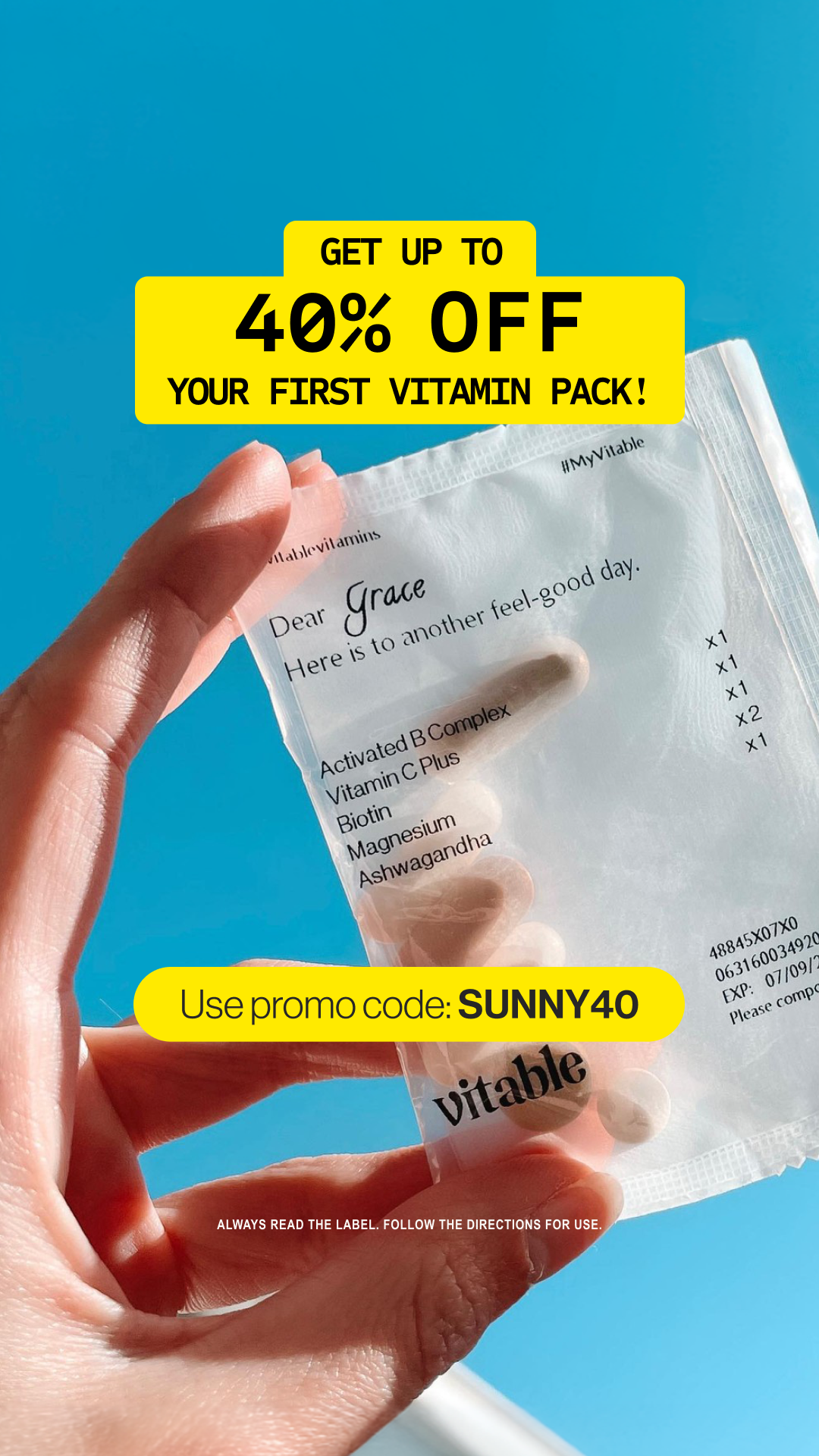 Vitable Facebook ad: Vitable | Personalised Daily Vitamin Packs