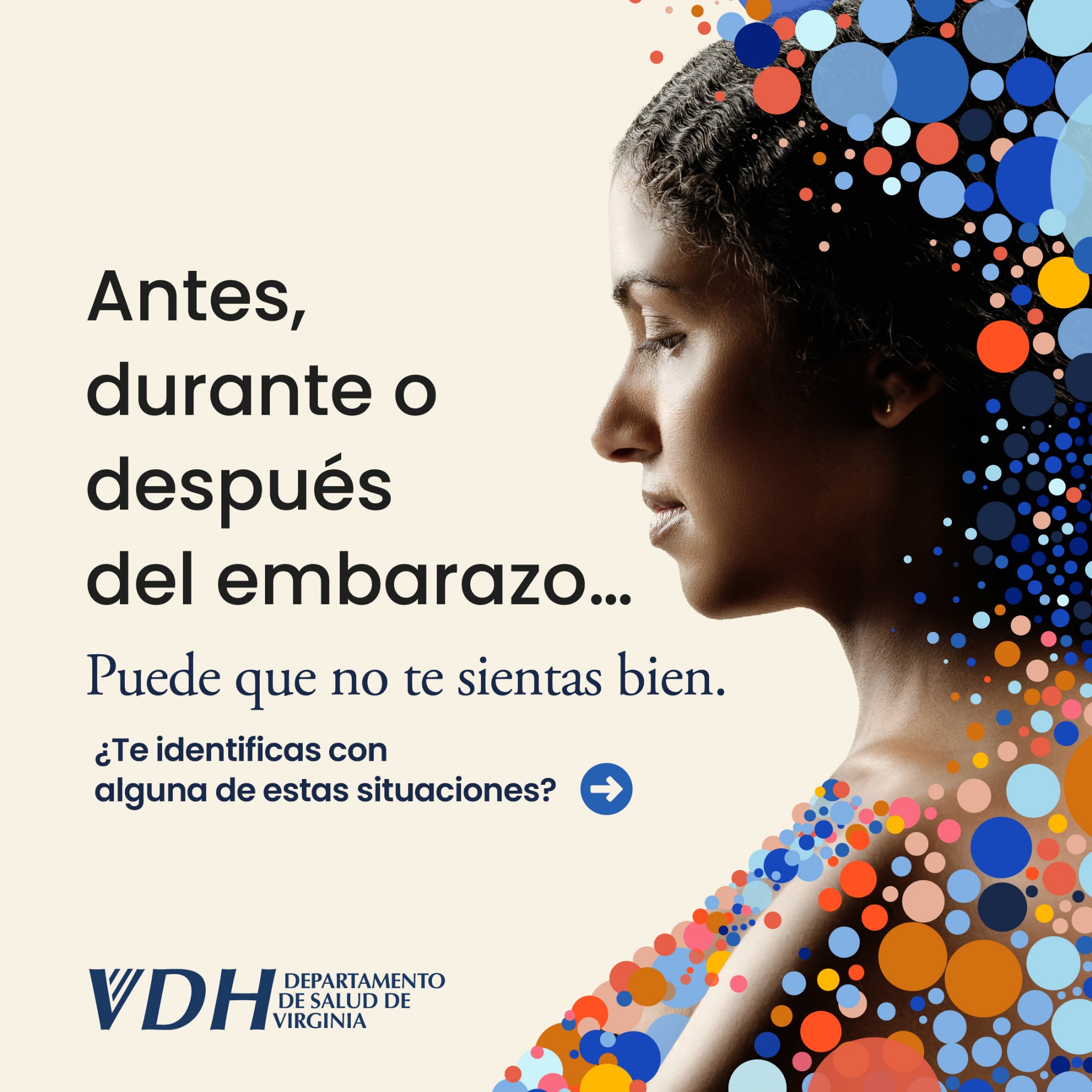 Virginia Department of Health Facebook ad: Los problemas de salud mental durante la maternidad…