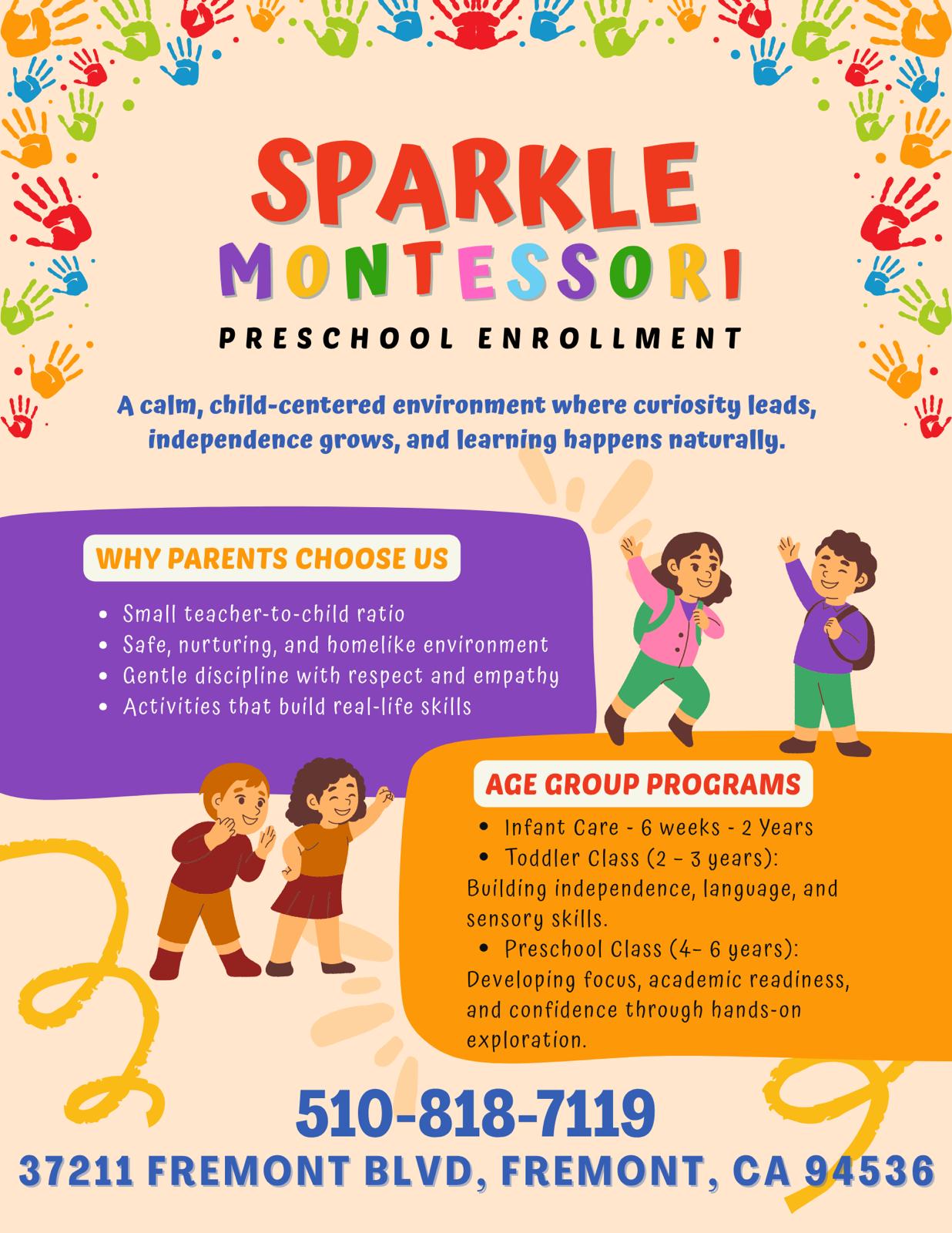 Sparkle Montessori Preschool Facebook ad: Help Your Child Grow with Confidence