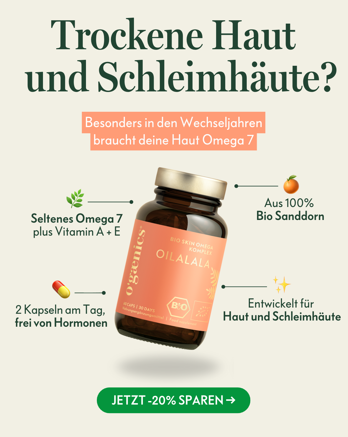 Ogænics Beauty Supplements Facebook ad from Aug 4, 2026