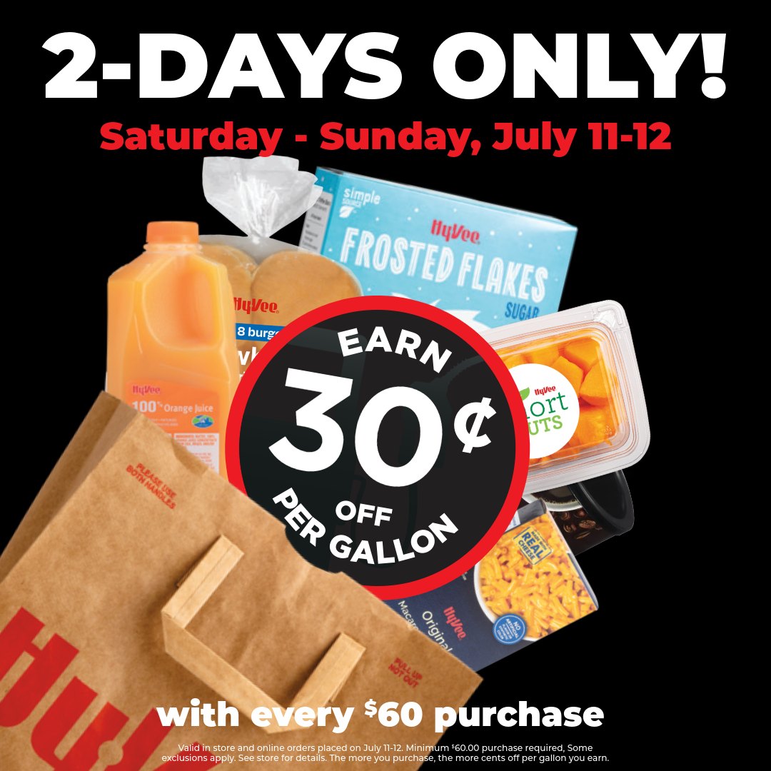 Hy-Vee Facebook ad: 2 DAYS OF FUEL SAVINGS!