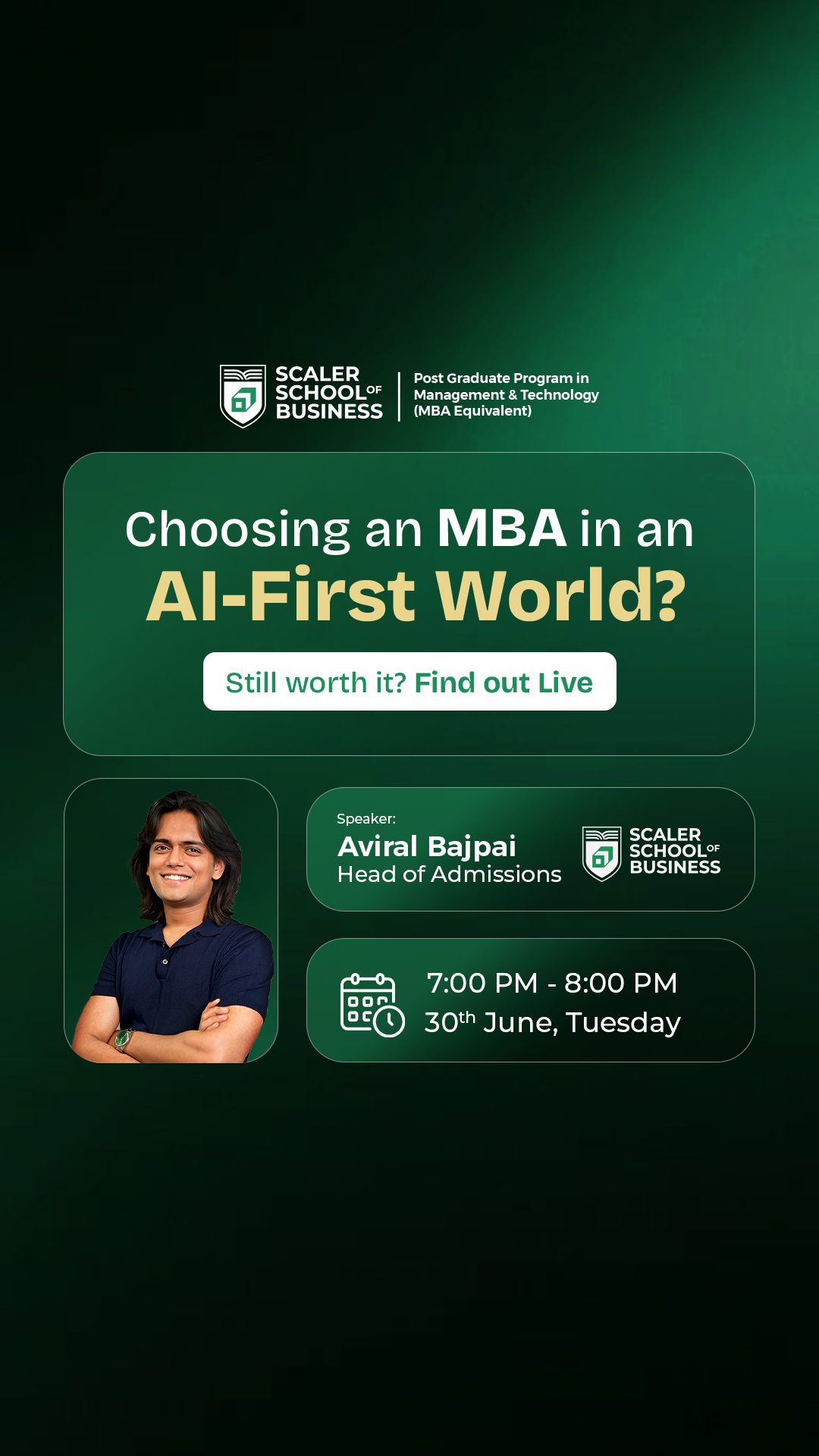 Scaler School of Business Facebook ad