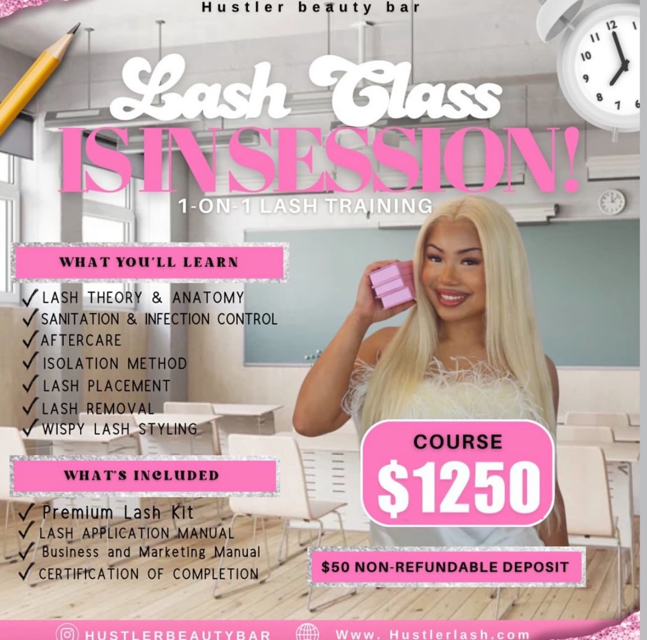 hustlerbeautybar Facebook ad: Book your 1:1 Lash Course