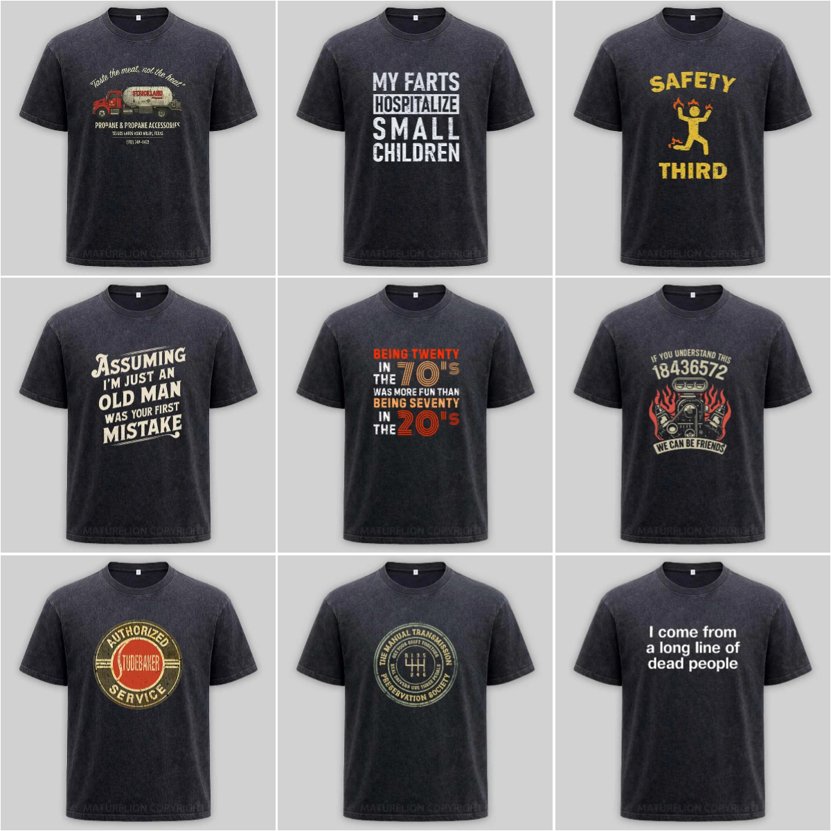 Maturelion Funny Clothing Facebook ad: Every shirt = a punchline.