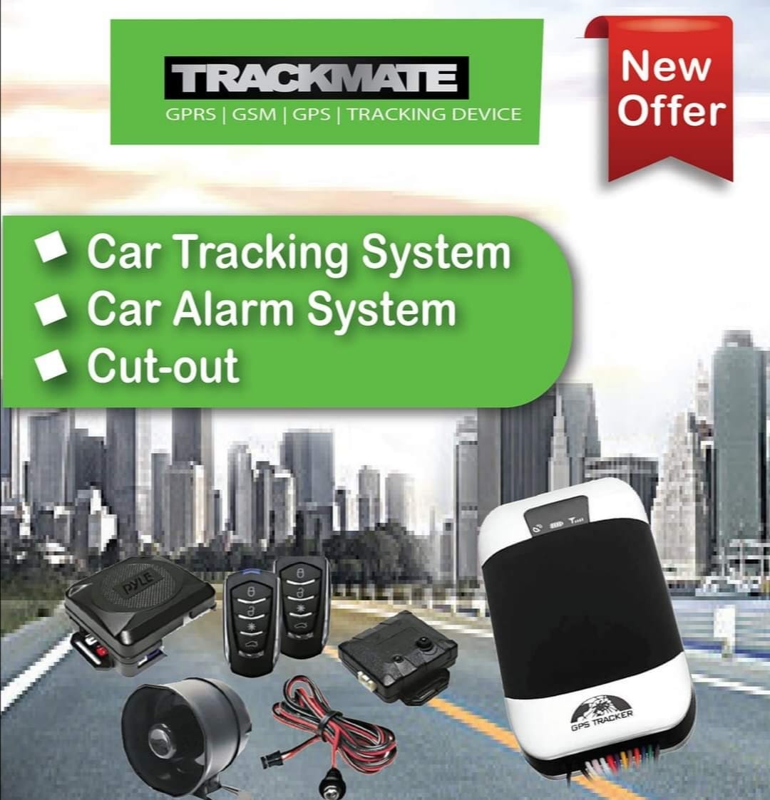 Trackmate Facebook ad: CAR TRACKING, ALARM, CUT OUT