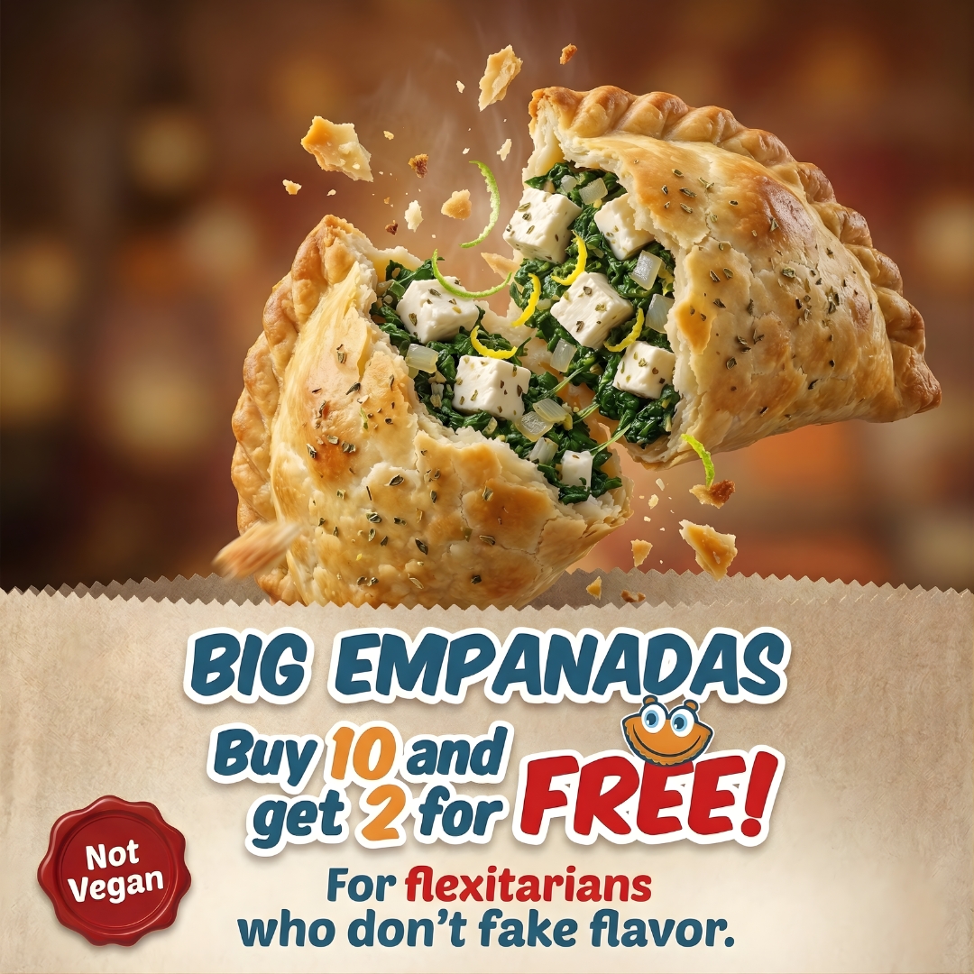 Empanada Mania Facebook ad: Vegetarian meals without the sacrifice.