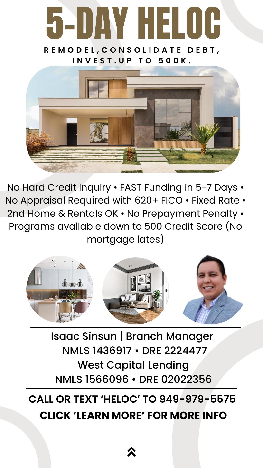 Isaac Sinsun - Real Estate & Mortgage Broker, Investor Facebook ad: Get HELOC Funds in 5 Days