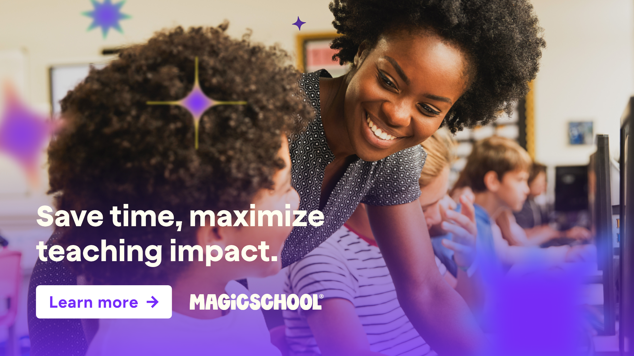 MagicSchool.ai Facebook ad: Less Burnout, More Breathing Room.