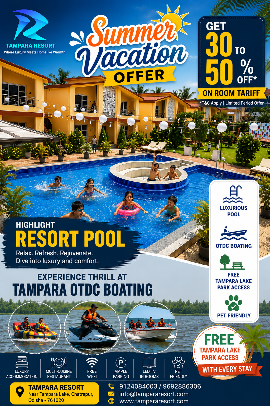 Tampara Resort Facebook ad: Summer Vacation Offer, 30% to 50% OFF