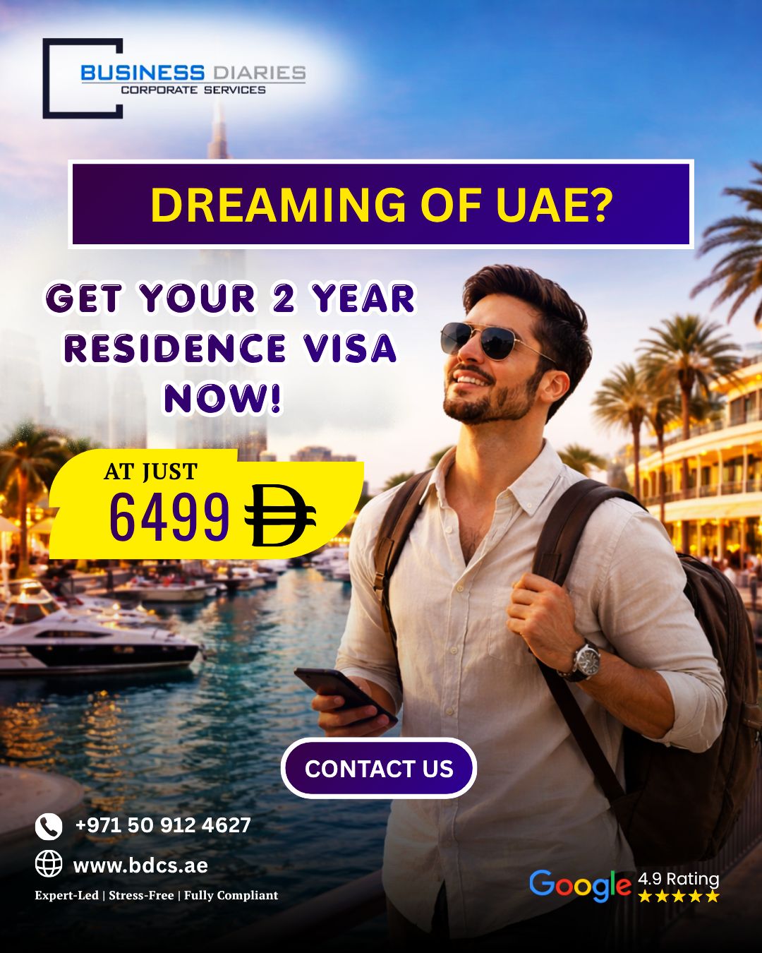 Business Diaries Corporate Services Facebook ad: Get Your 2-Year UAE Residence Visa Today!