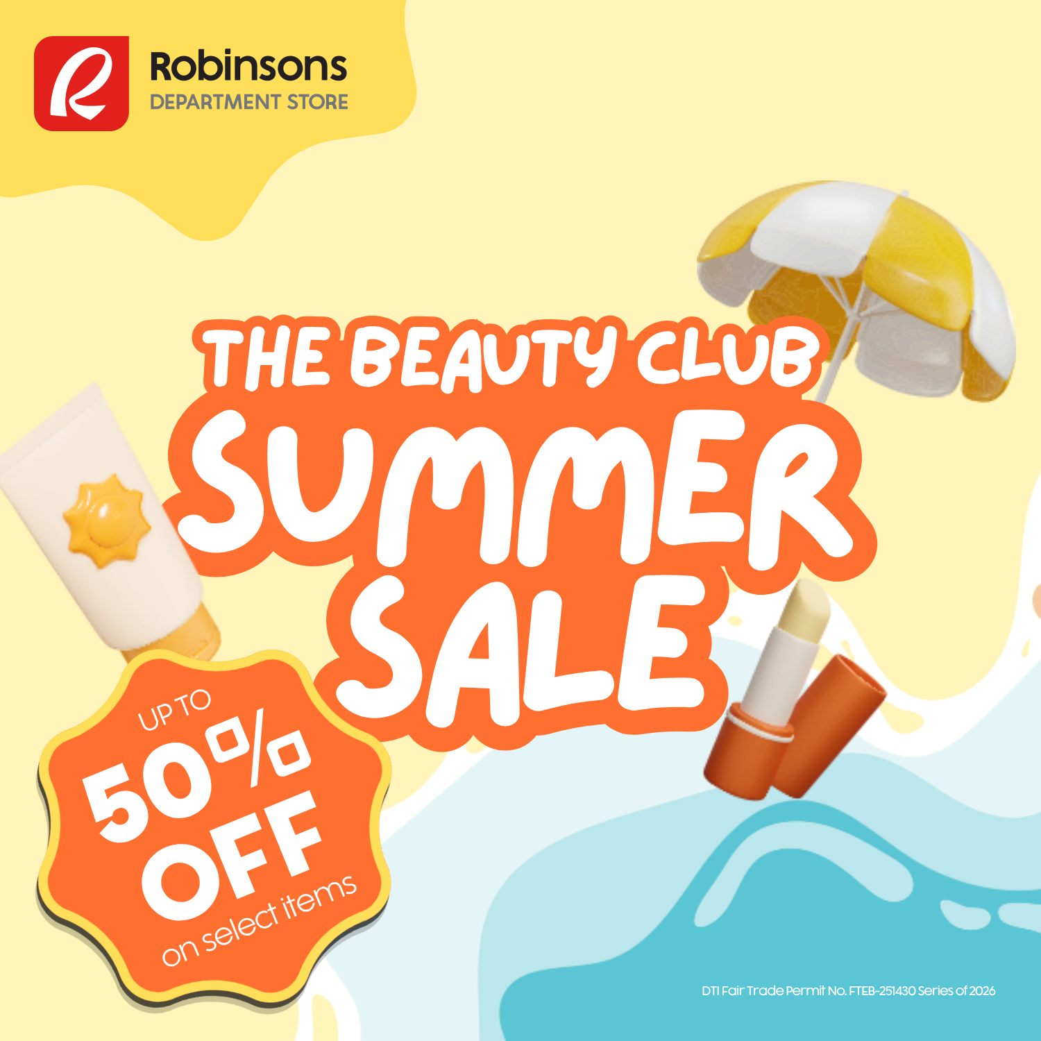 Robinsons Department Store - Beauty Section Facebook ad: Sun protection, but make it a steal!