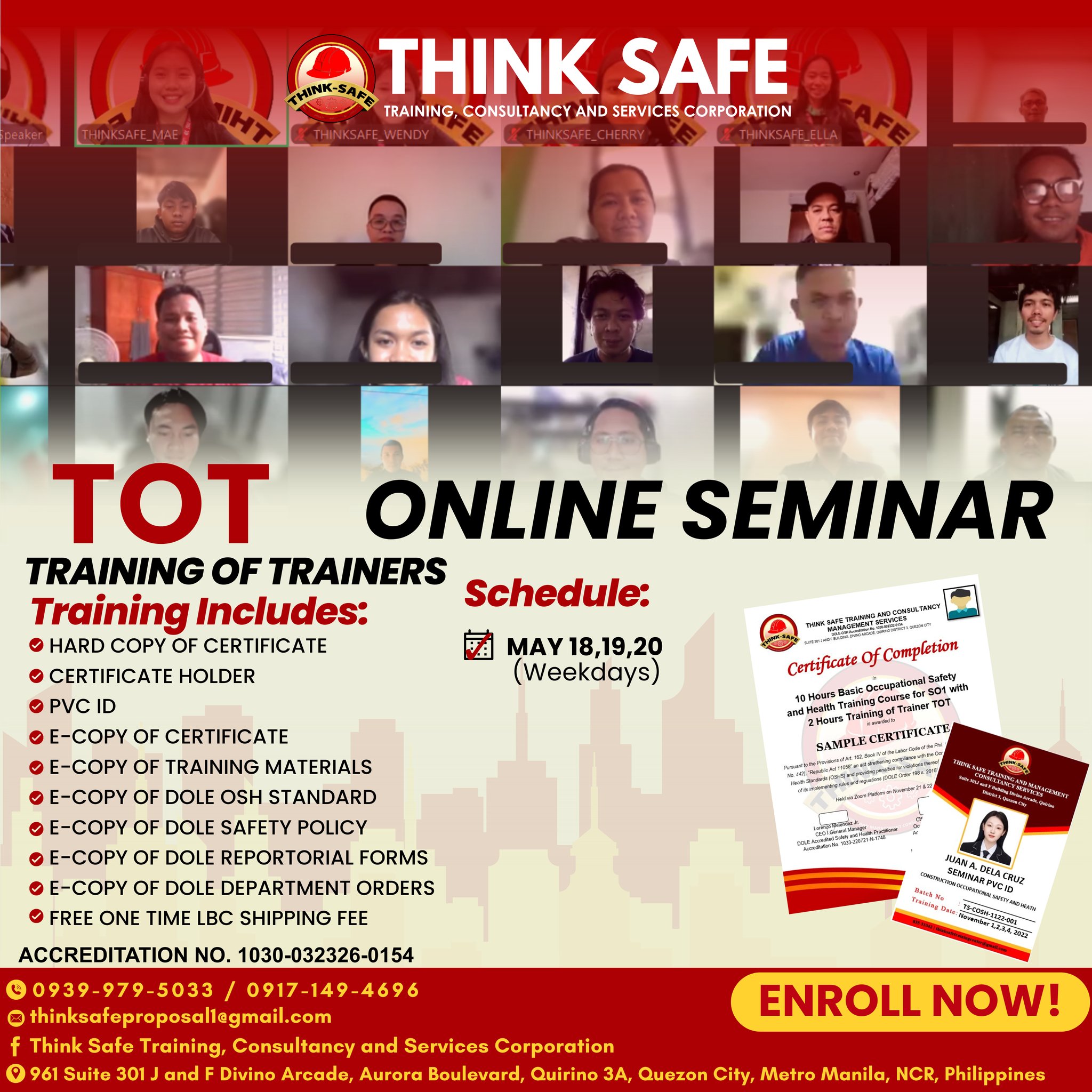 Think Safe Training, Consultancy and Services Corp. Facebook ad: 𝐌𝐀𝐘 𝟐𝟎𝟐𝟔 𝐒𝐂𝐇𝐄𝐃𝐔𝐋𝐄