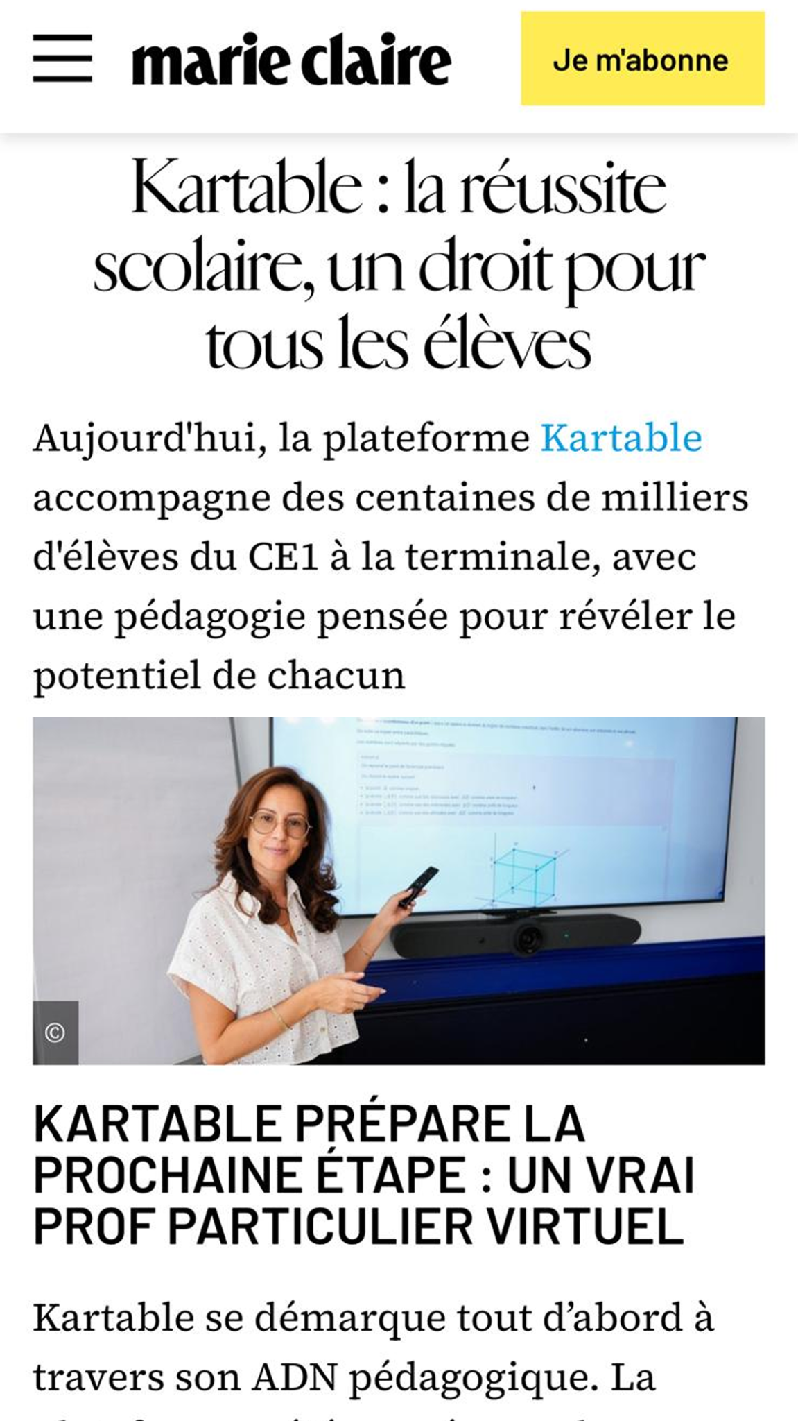 Kartable Facebook ad: Vu dans Marie Claire