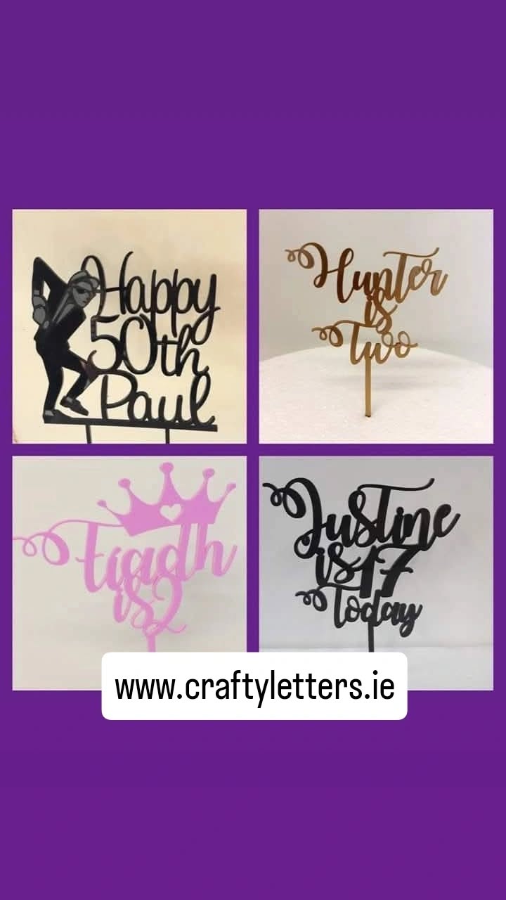 Crafty Letters Facebook ad: Cake Toppers for Weddings, Birthdays, Wedding Signs…
