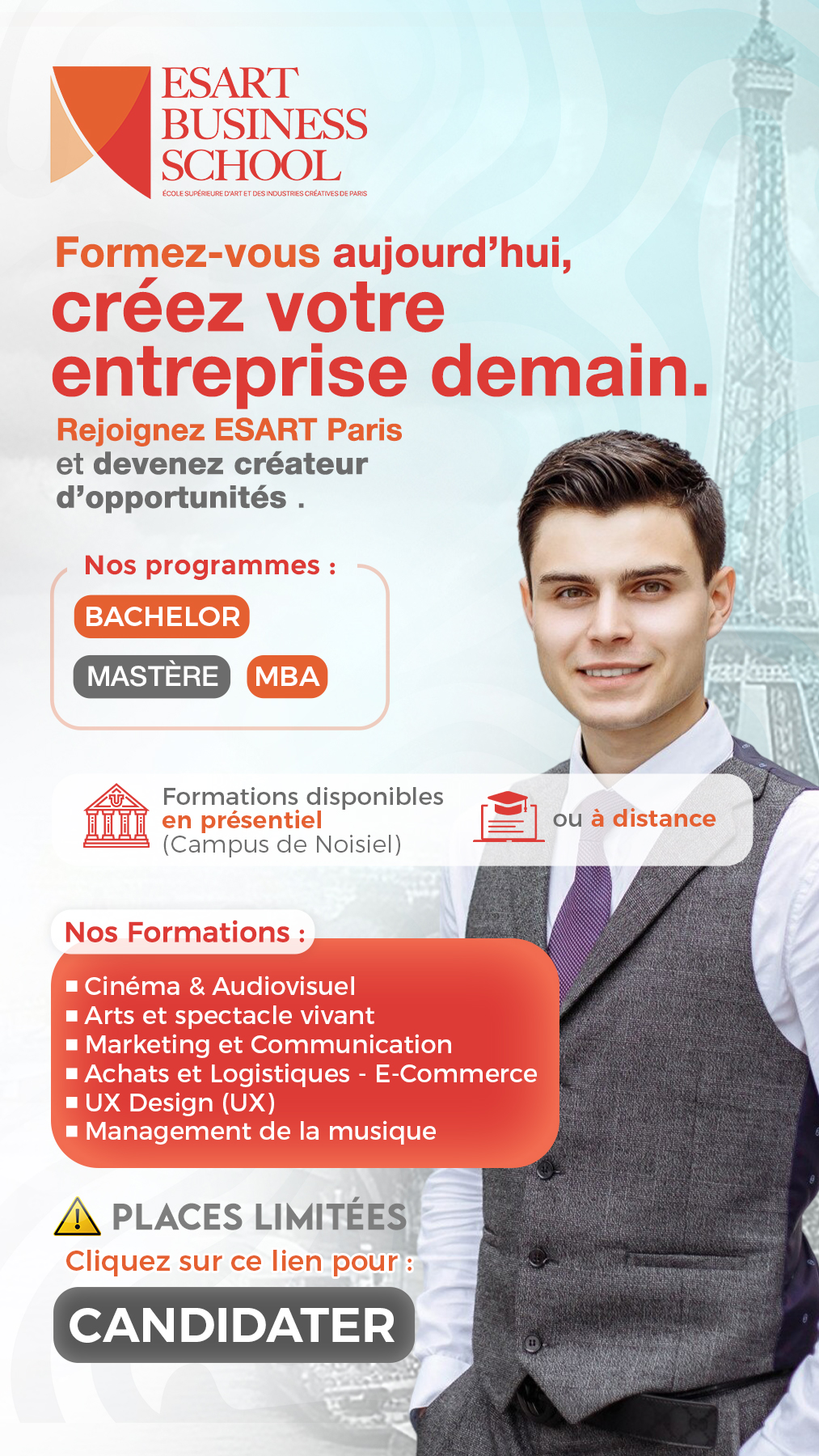 ESART Business School Paris Facebook ad: Inscriptions Ouvertes