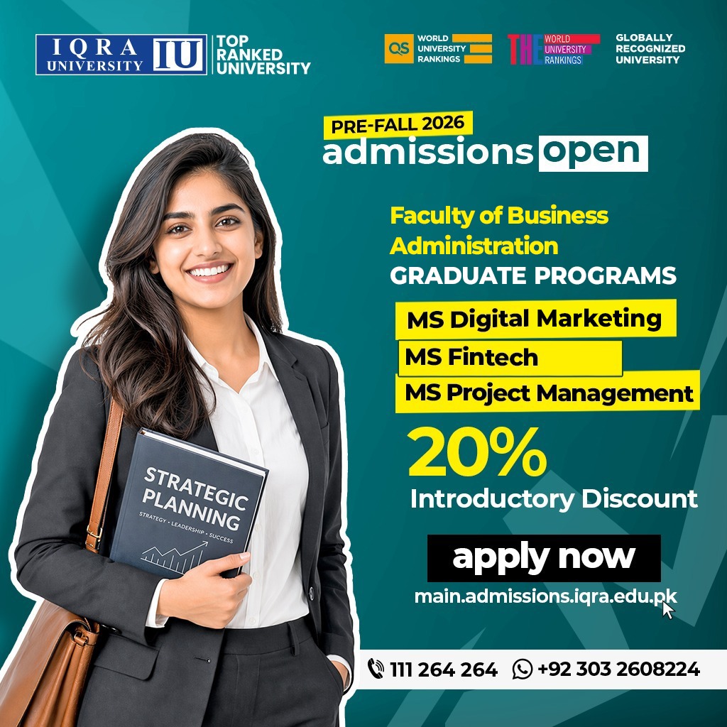 Iqra University - IU Facebook ad: Take the lead in the evolving global market…