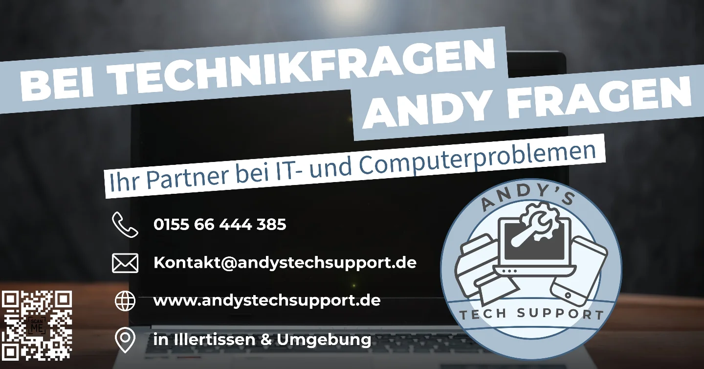Andys Tech Support Facebook ad: Bei Technikfragen, Andy fragen!