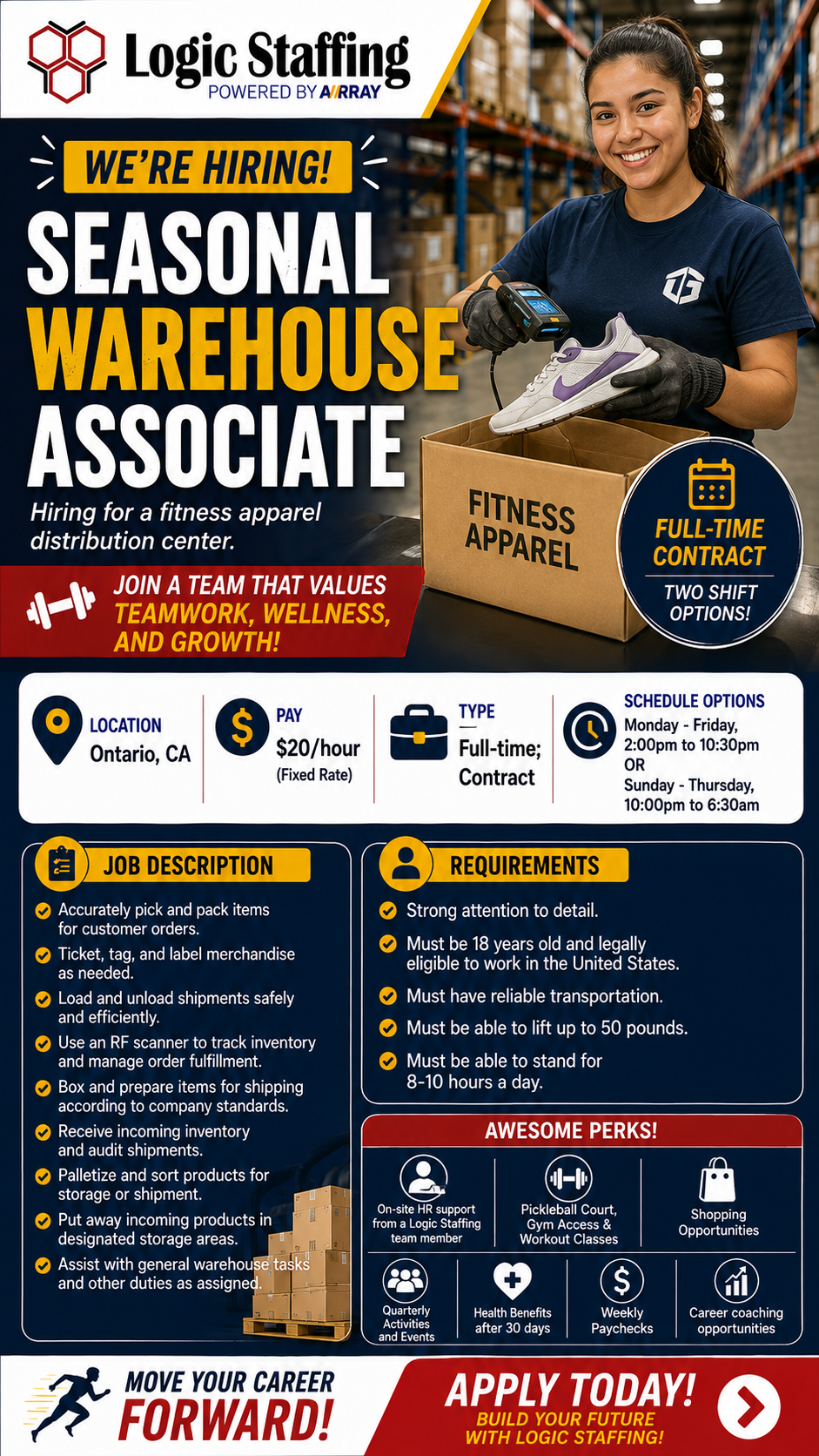 LevelUp Talent Facebook ad: Hiring Warehouse Associates in Ontario, CA
